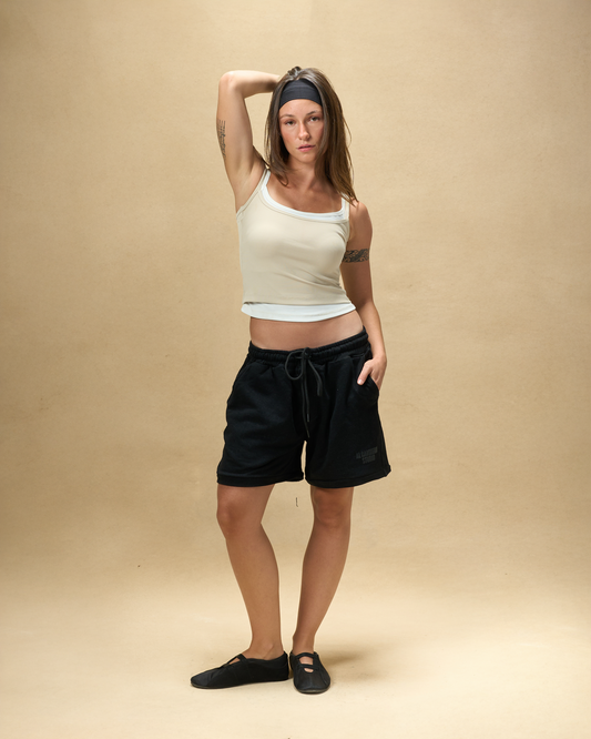 Cream on White Double Tank Top