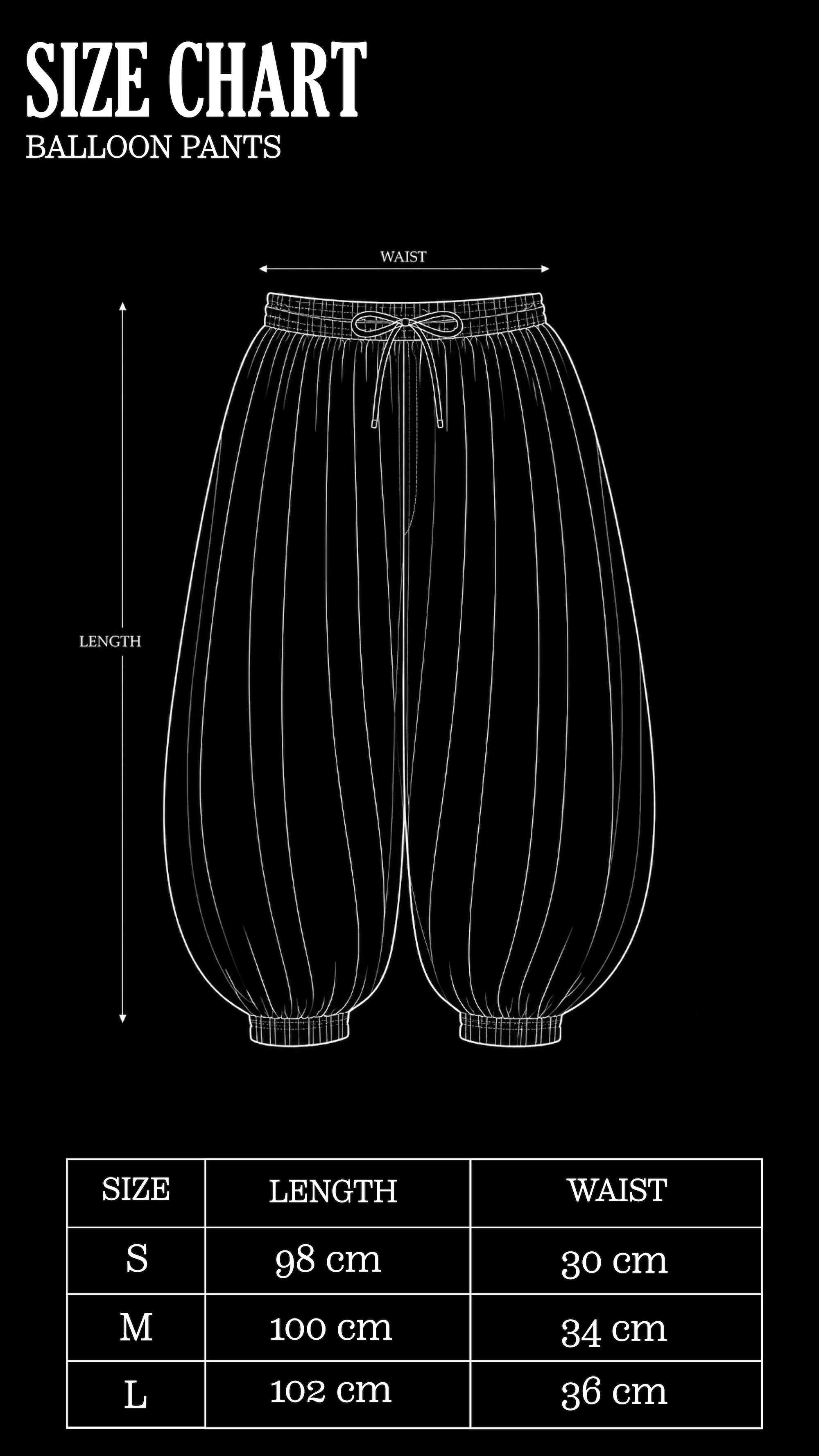 Size Chart for Olive Striped Balloon Pants