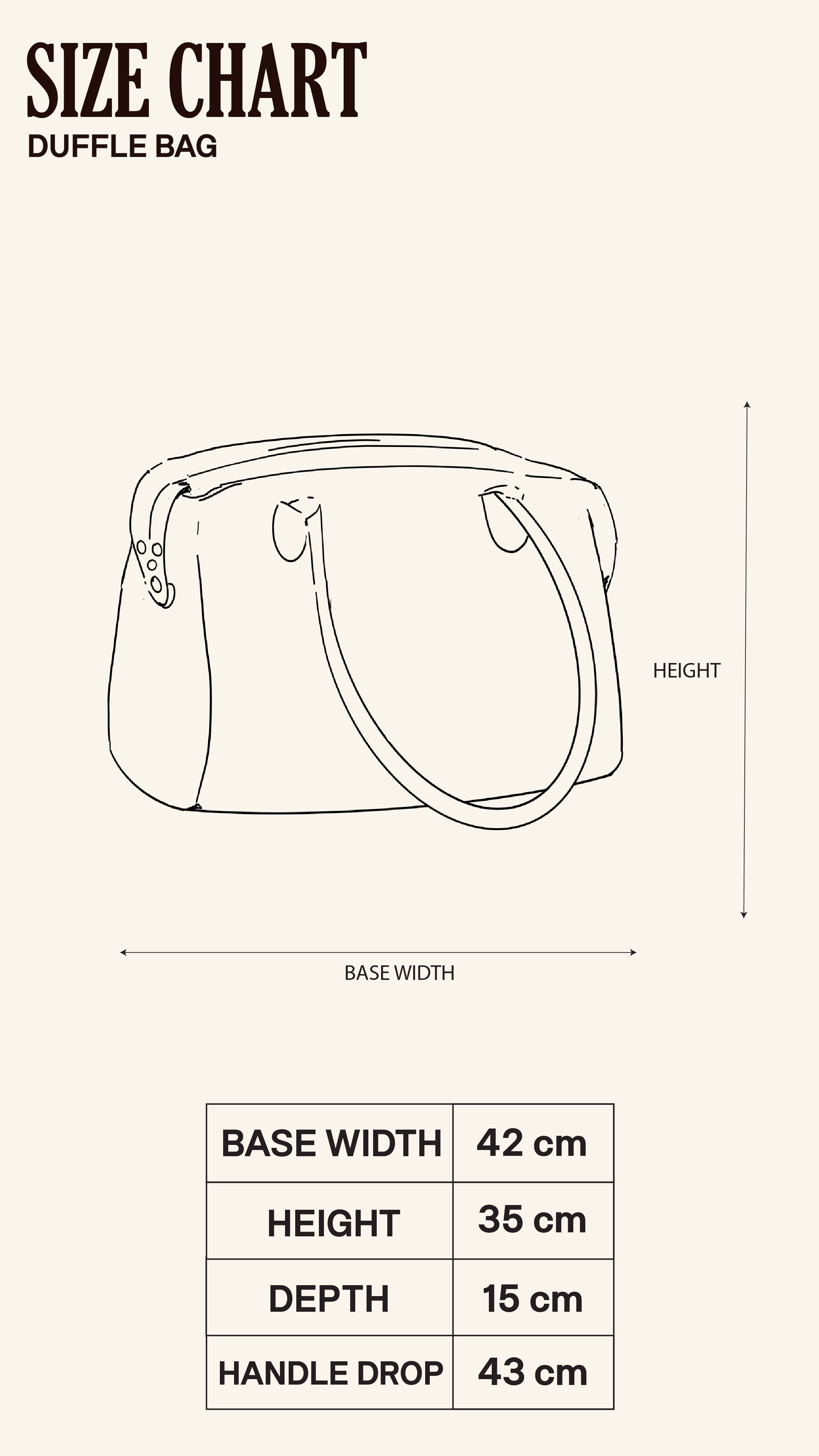 Size Chart for Black Duffel Bag
