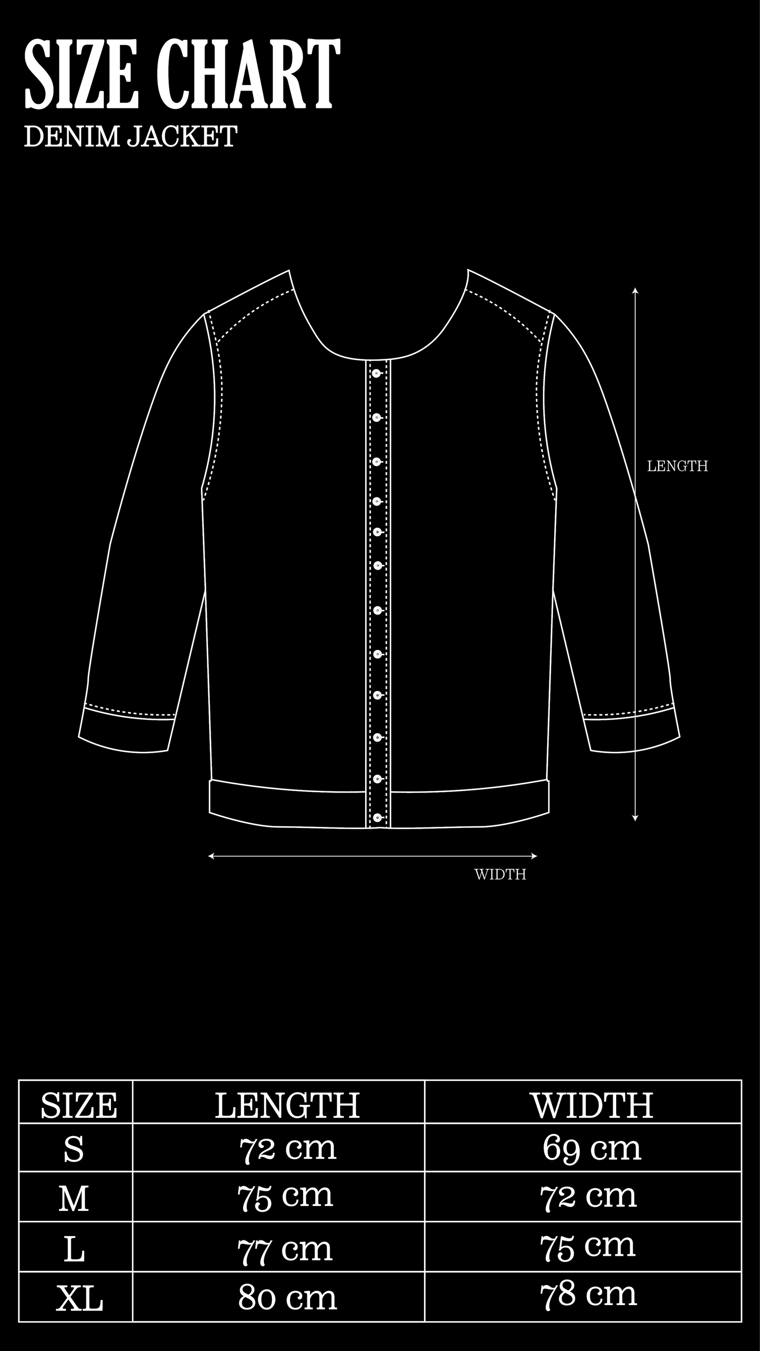 Size Chart for Washed Brown Embossed Denim Jacket