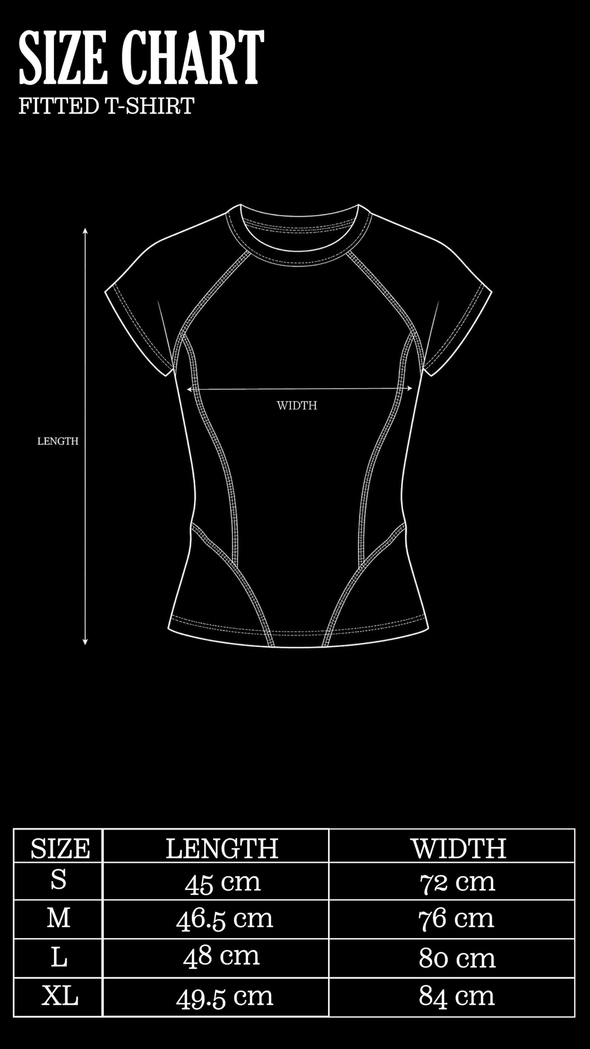 Size Chart for Brown Fitted T-Shirt