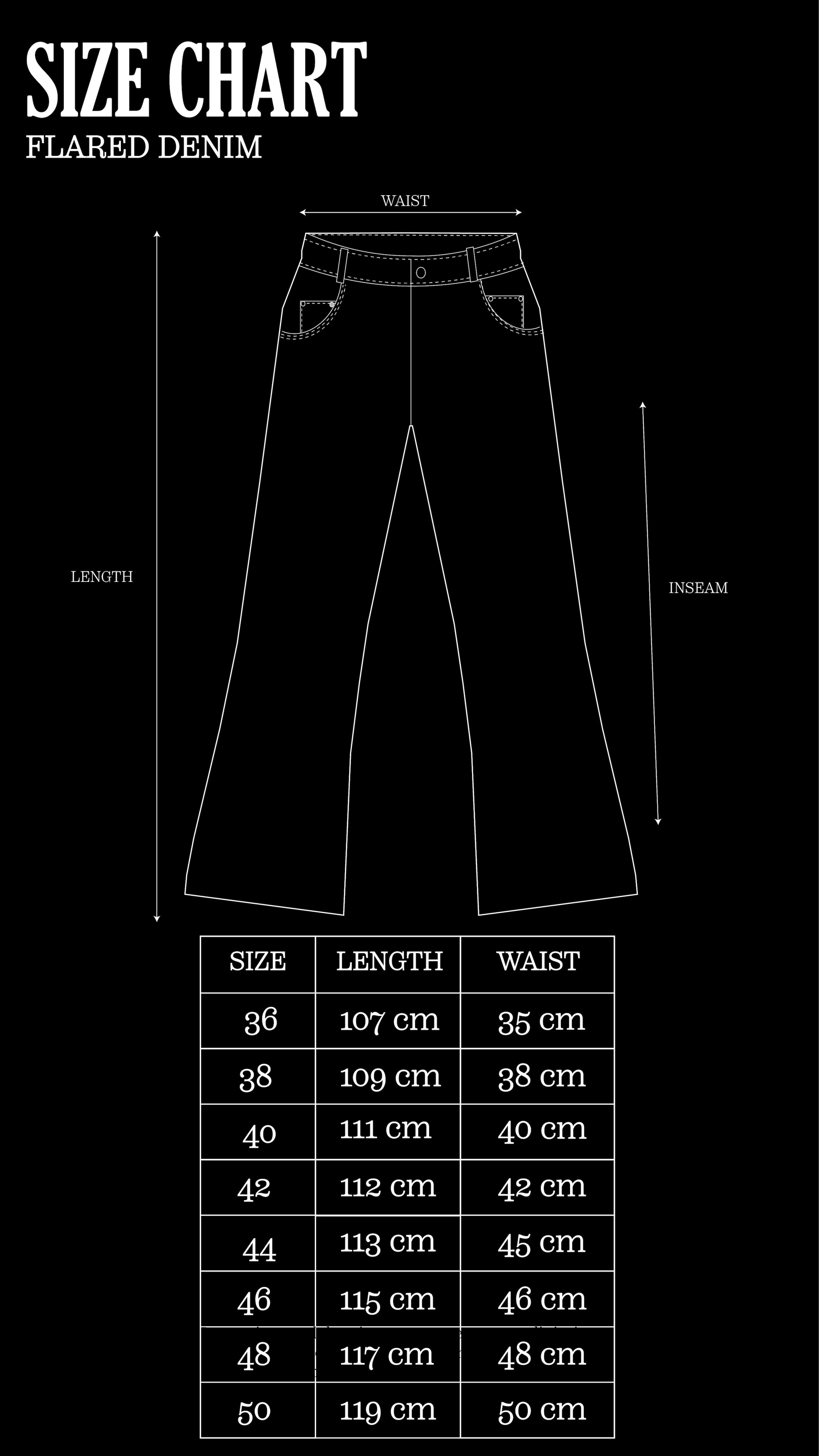 Size Chart for Flare Denim