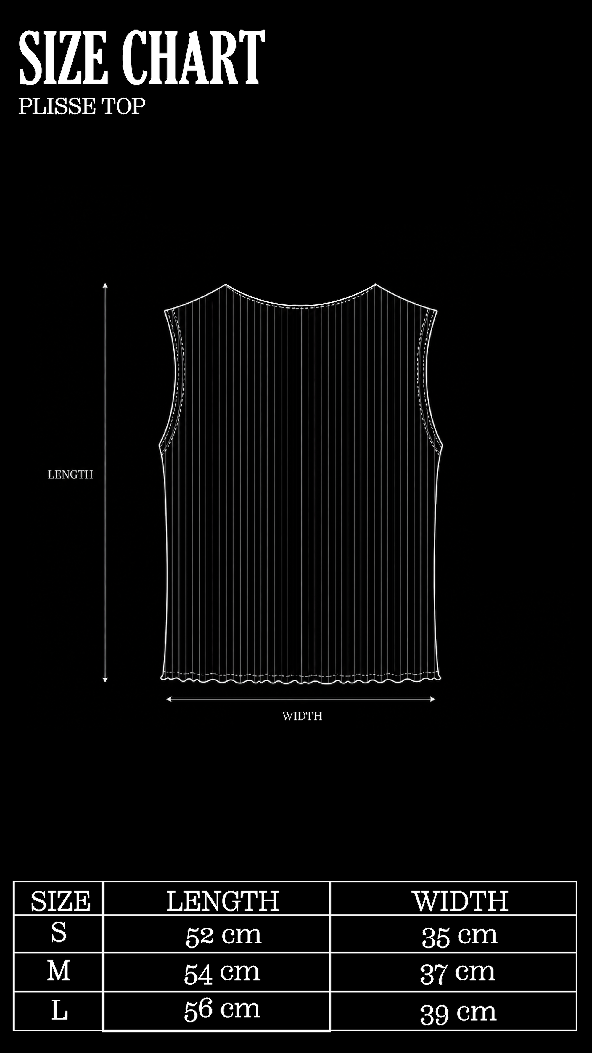 Size Chart for Terracotta Tiles Plisse Top