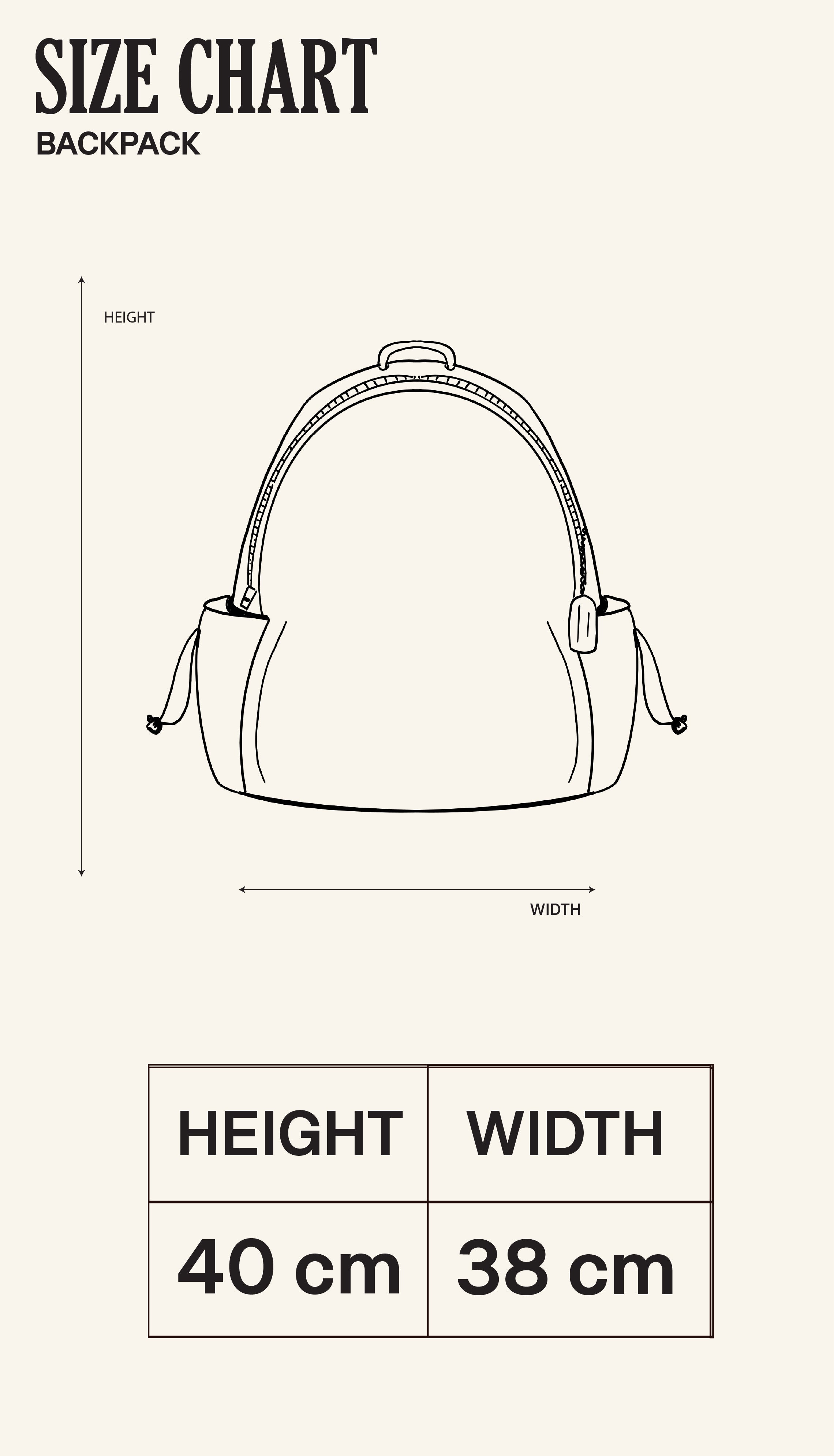 Size Chart for Olive Backpack