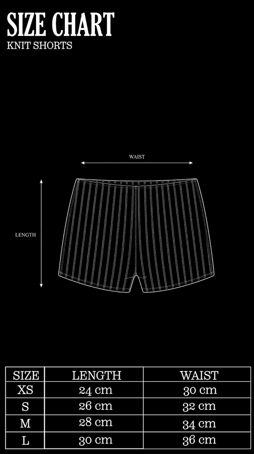 Size Chart for Teal Striped Knit Shorts