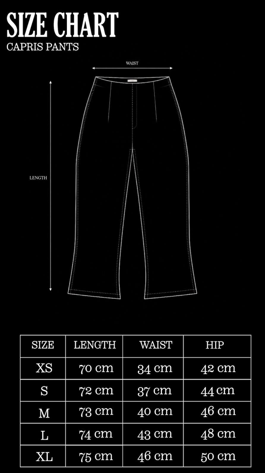 Size Chart for Faded Olive Tailored Capris