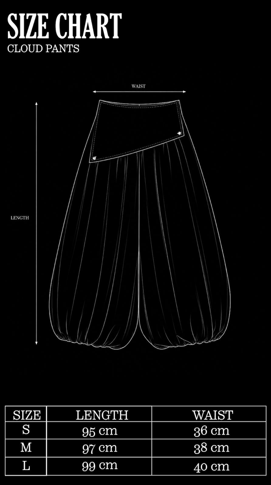 Size Chart for Harbor Striped Cloud Pants