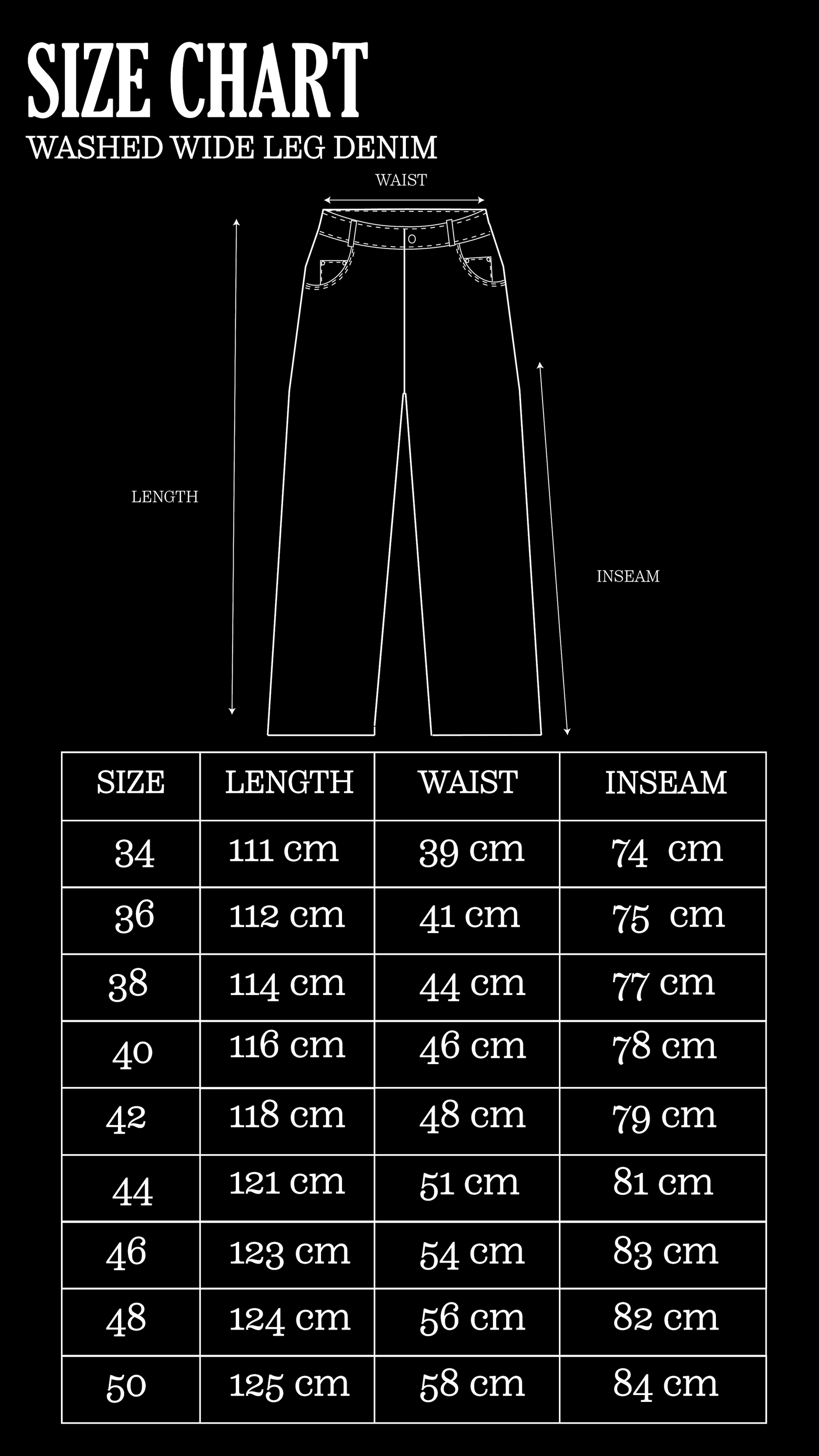 Size Chart for Black Street Denim