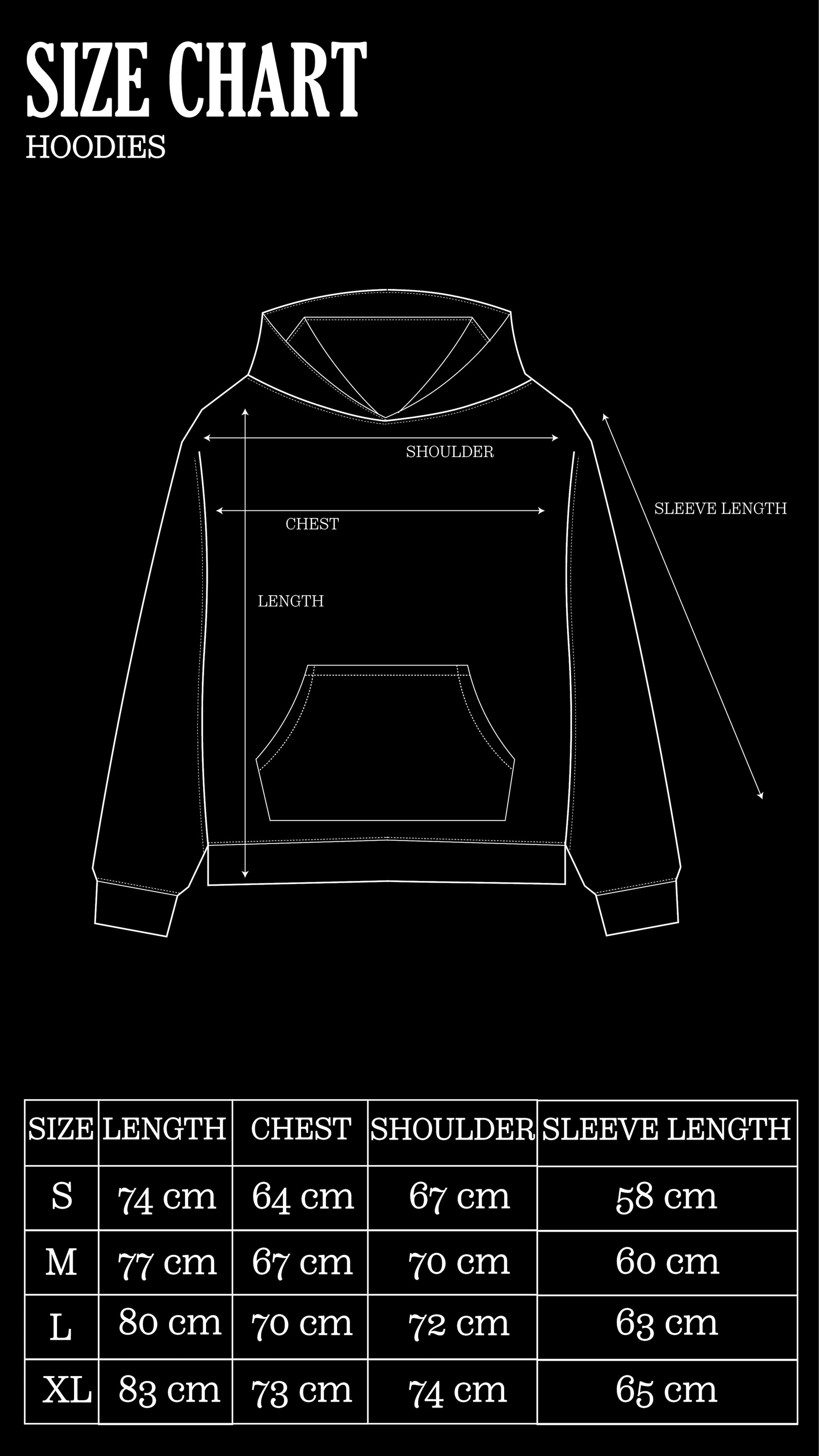 Size Chart for AL CAMILEON STUDIO X BROWN NOSE Stained Yellow Hoodie