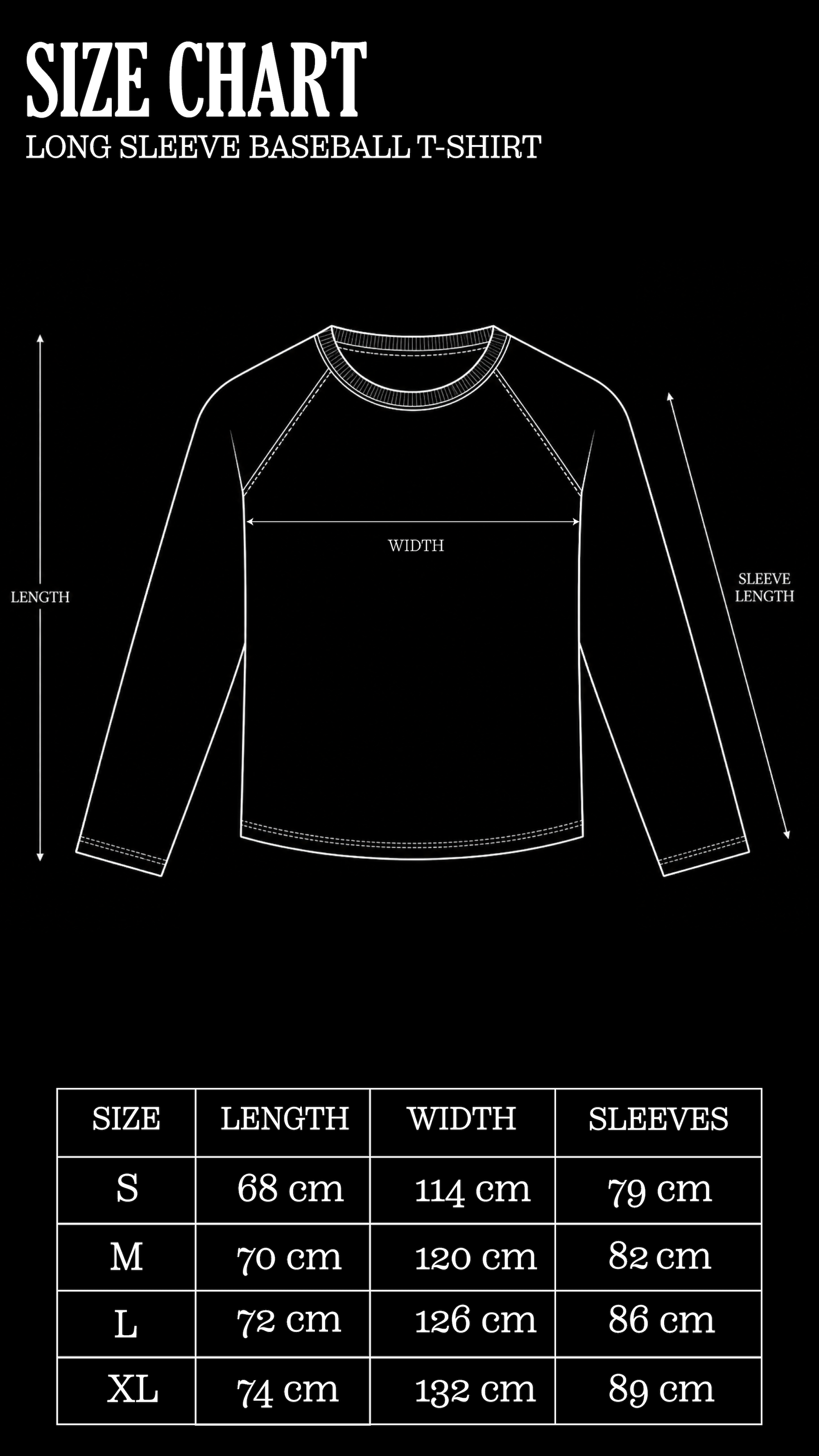Size Chart for Graphite Short Sleeve Baseball T-Shirt