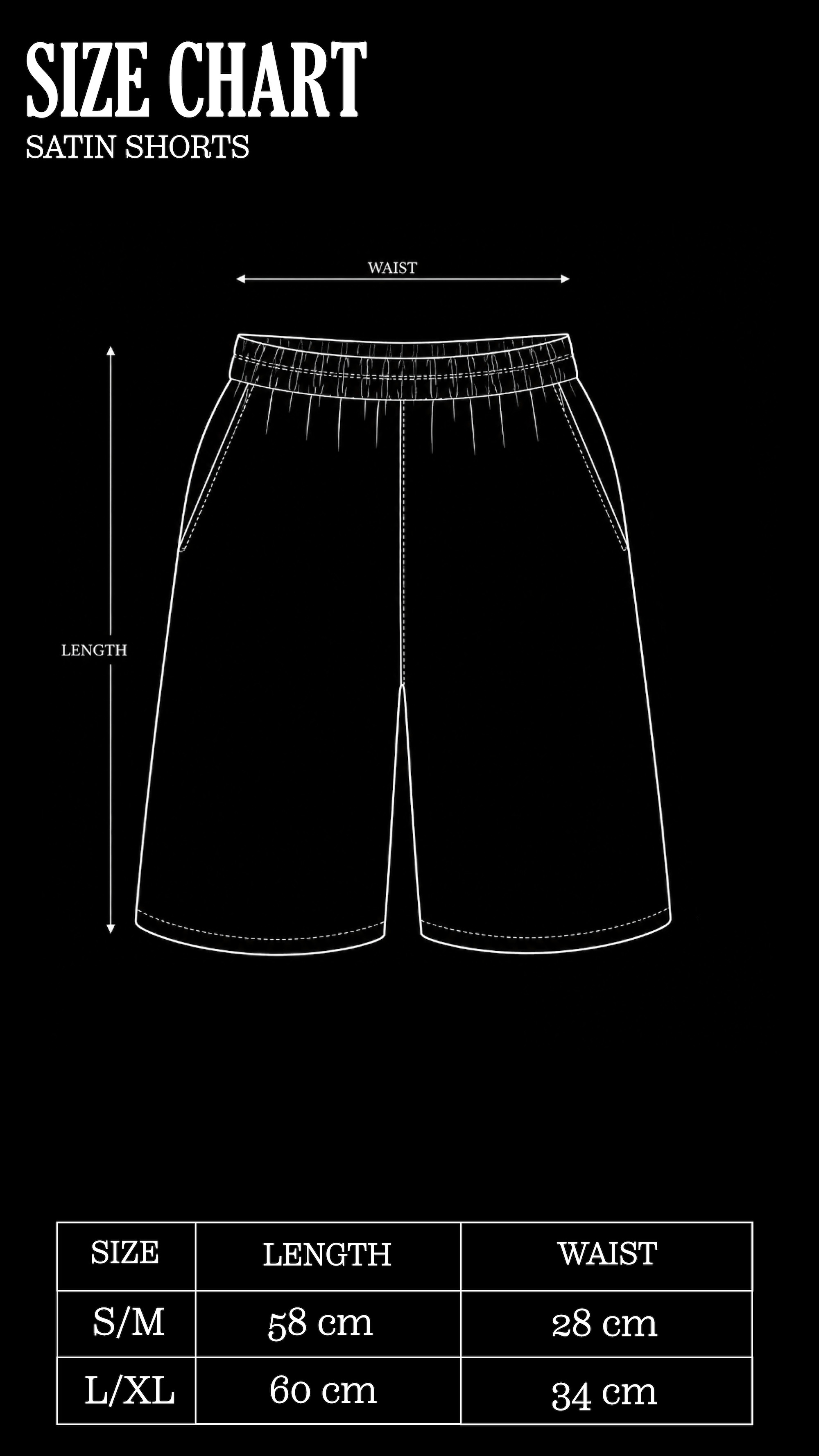 Size Chart for Satin Yellow Shorts