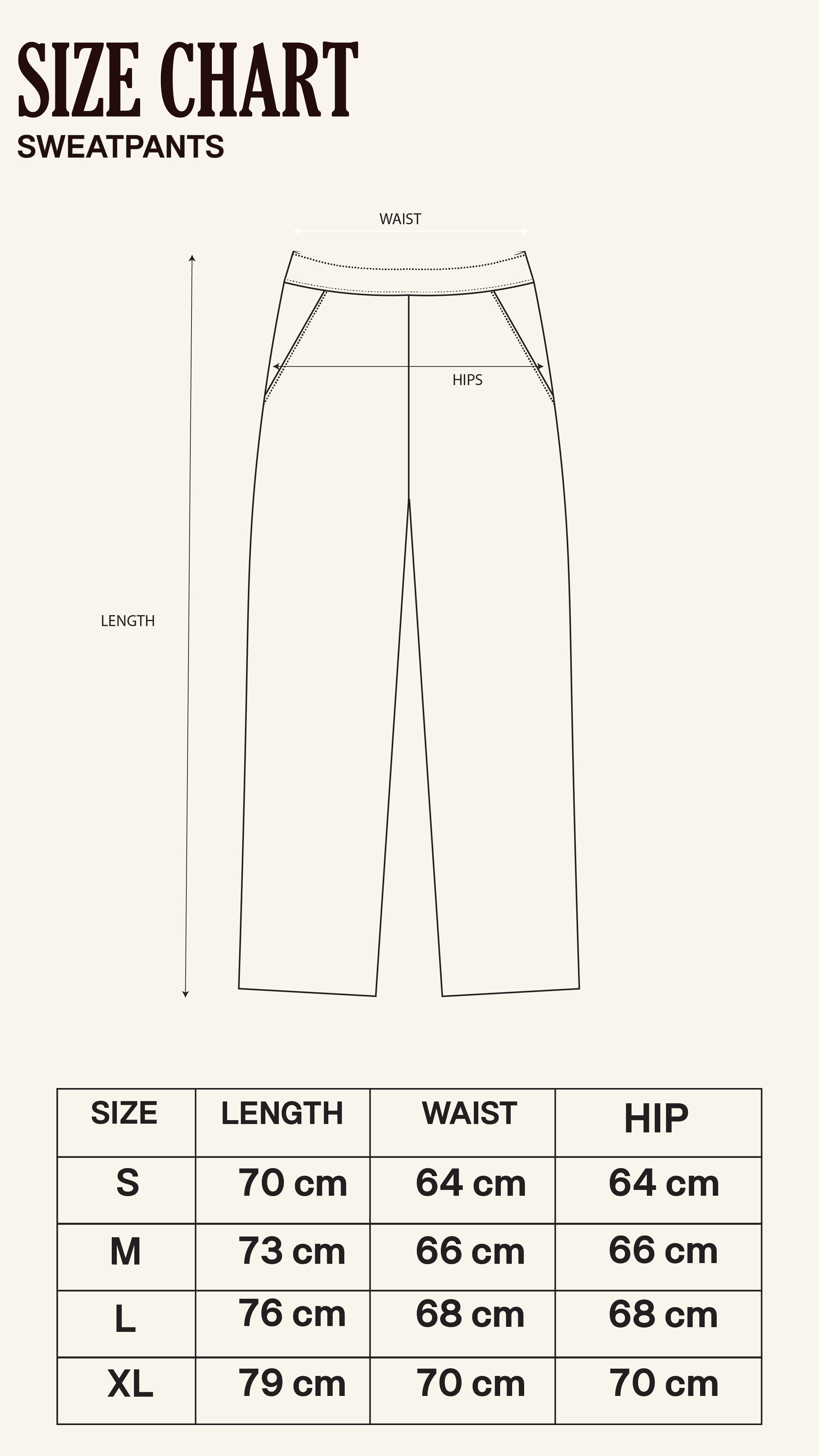 Size Chart for Lights Out Black Sweatpants