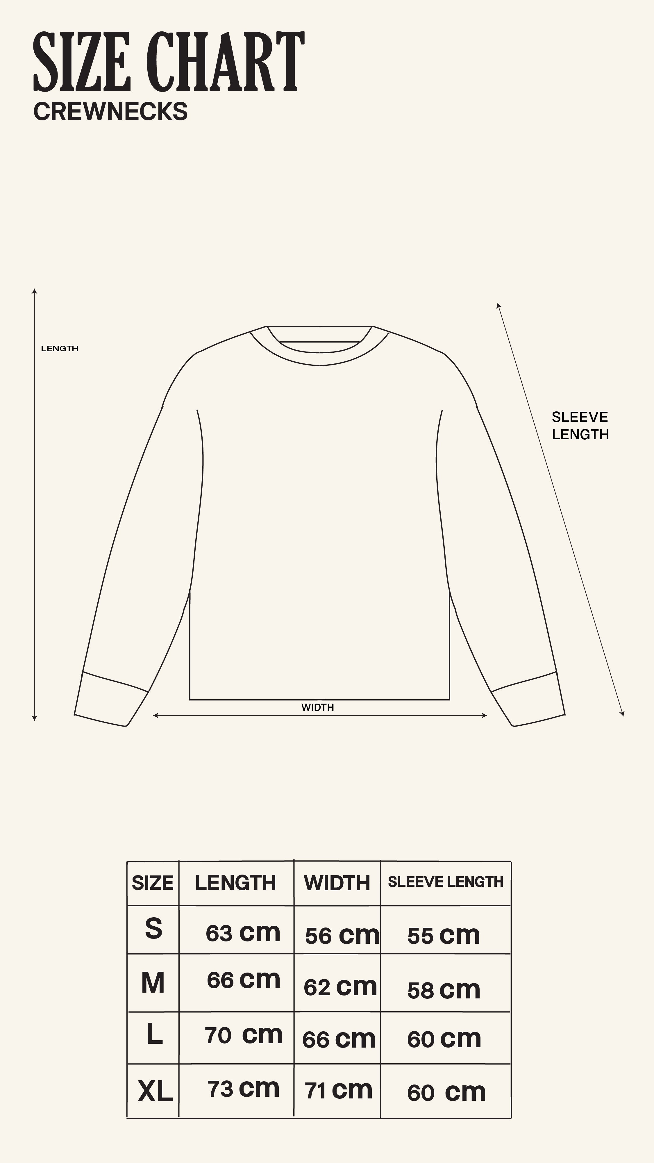 Size Chart for The Drive Racing Team Crewneck