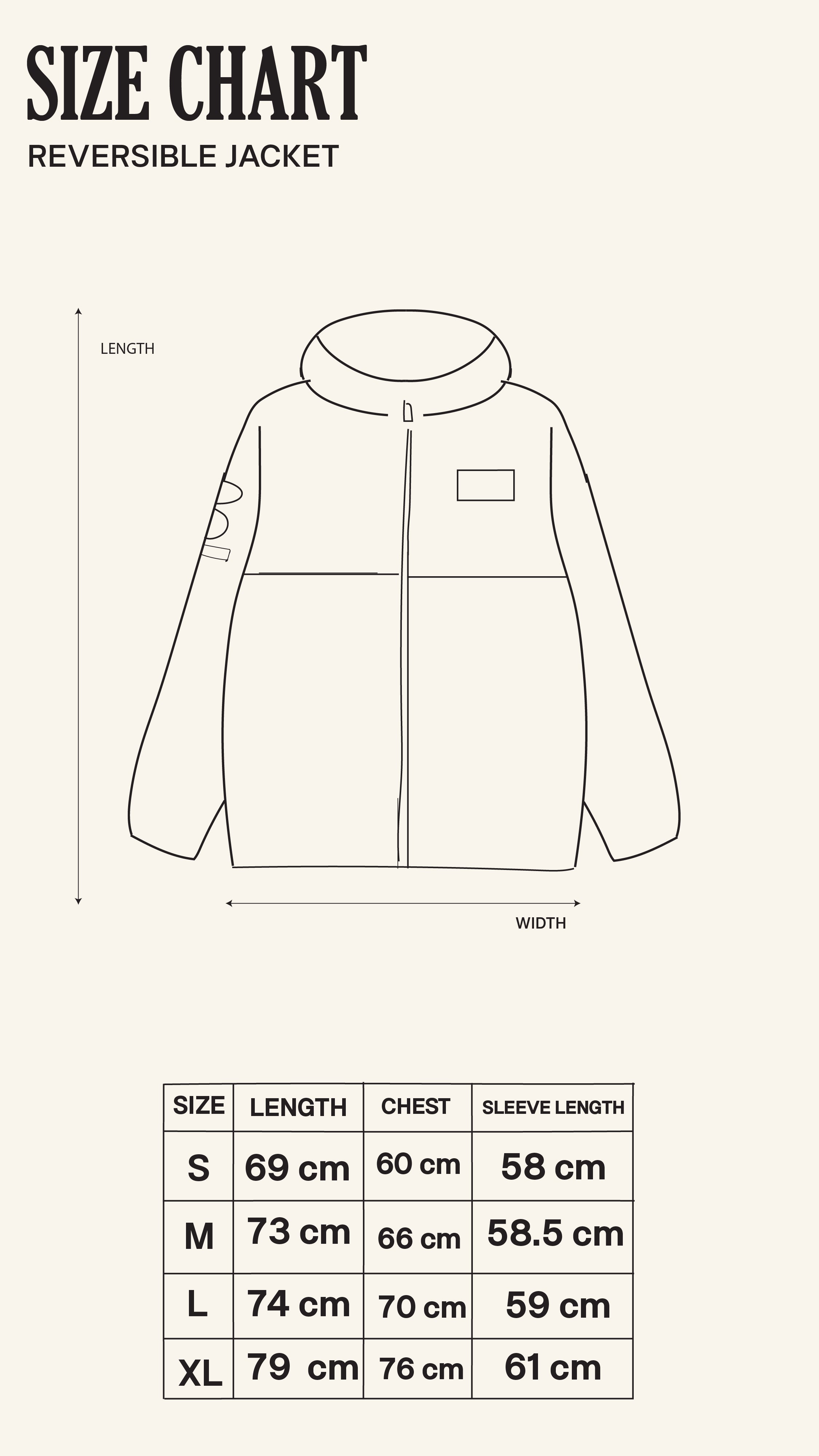 Size Chart for Pitlane Reversible Windbreaker