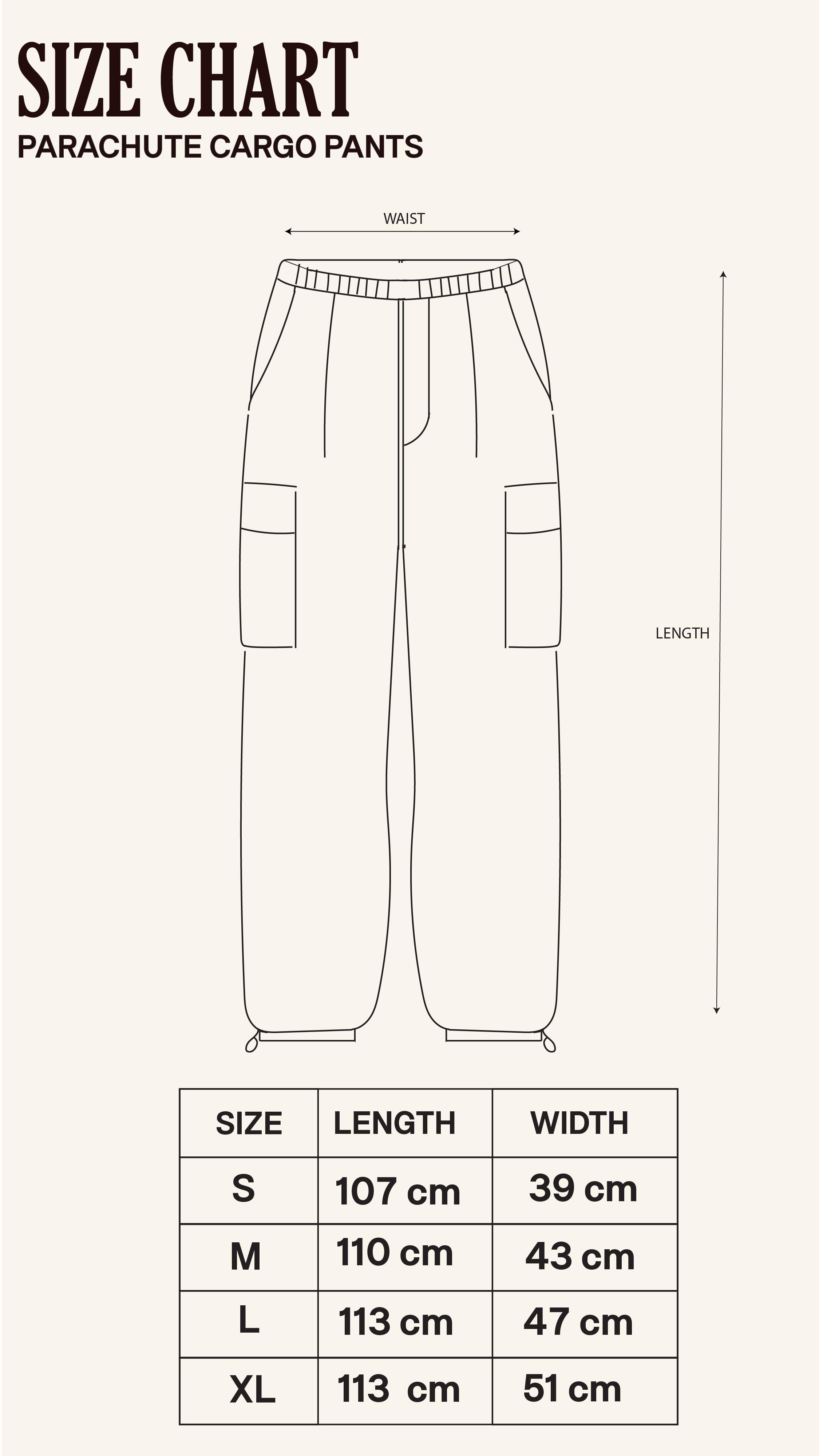 Size Chart for Pitlane Black Cargos
