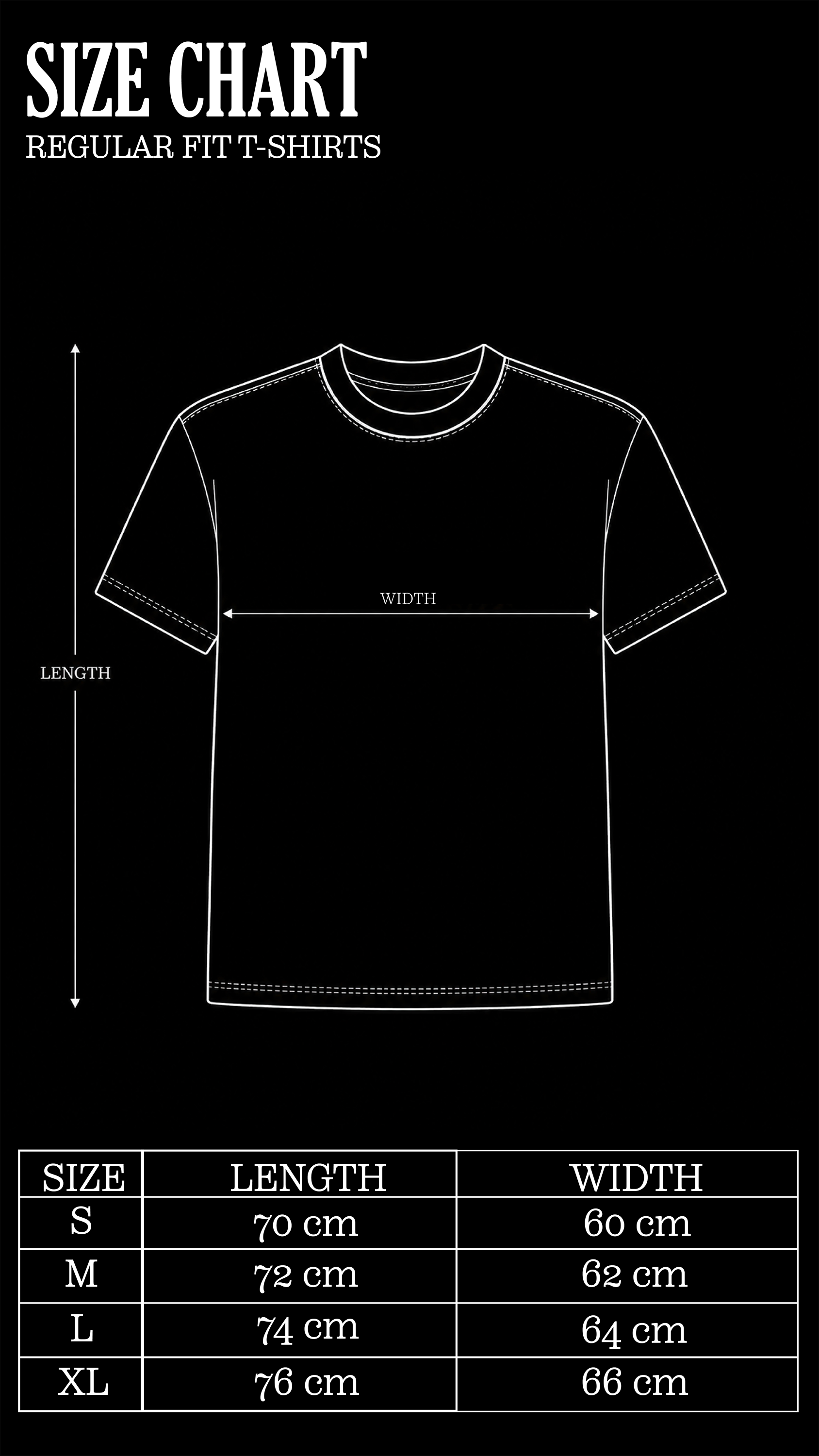 Size Chart for Scorched Washed Black T-Shirt