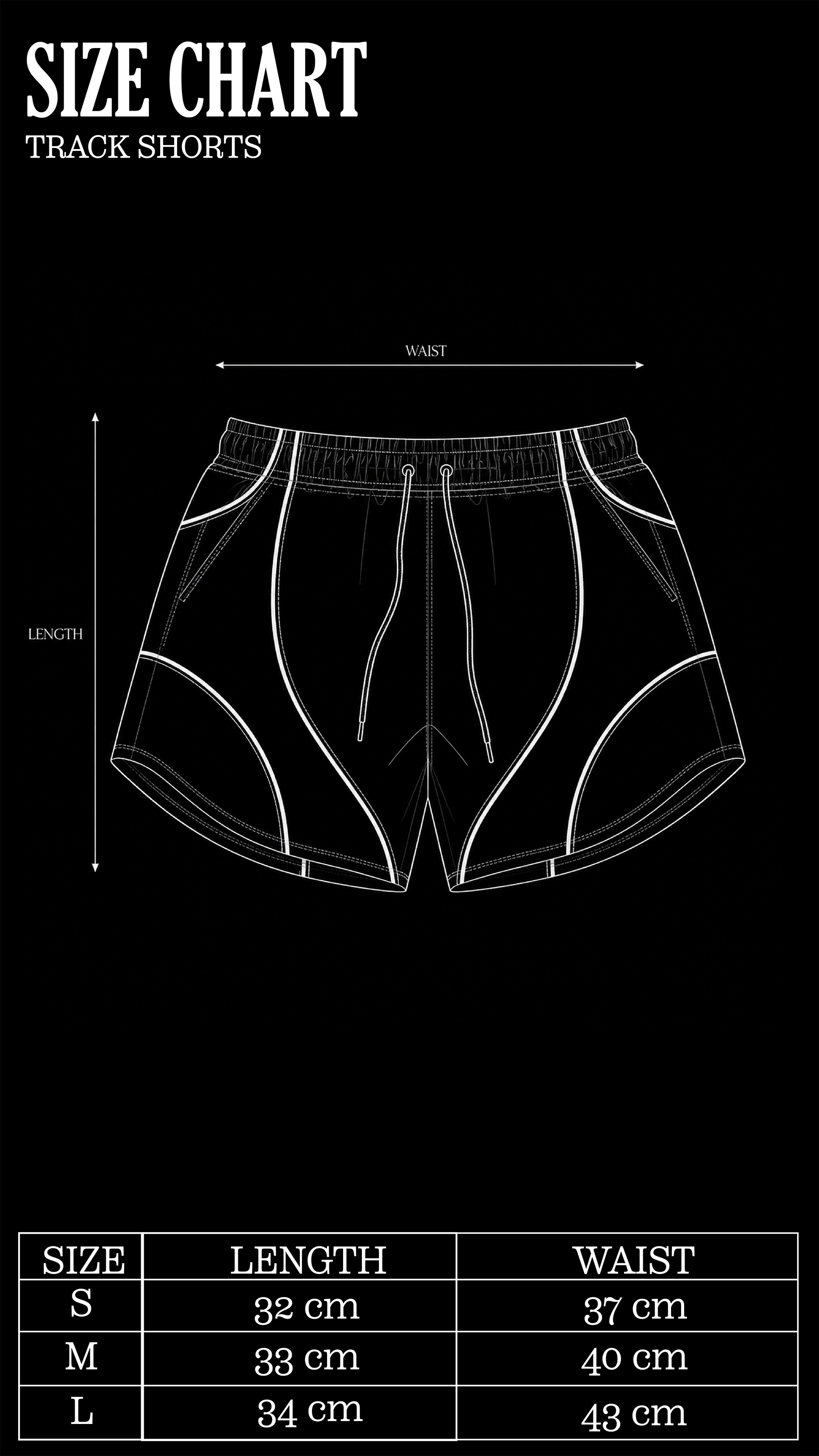 Size Chart for Colombia Track Shorts