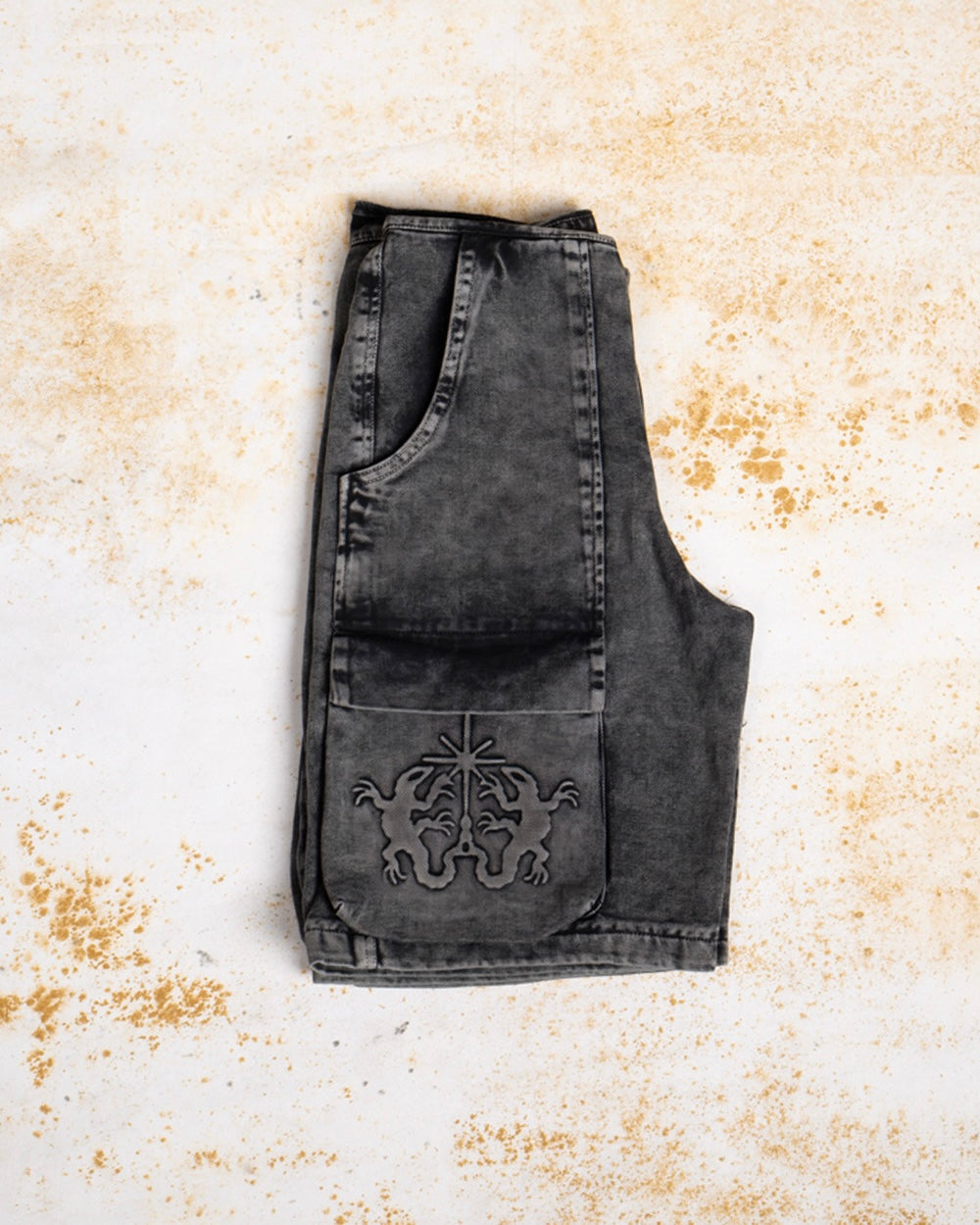 Washed Black Embossed Shorts-2