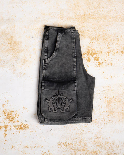 Washed Black Embossed Shorts