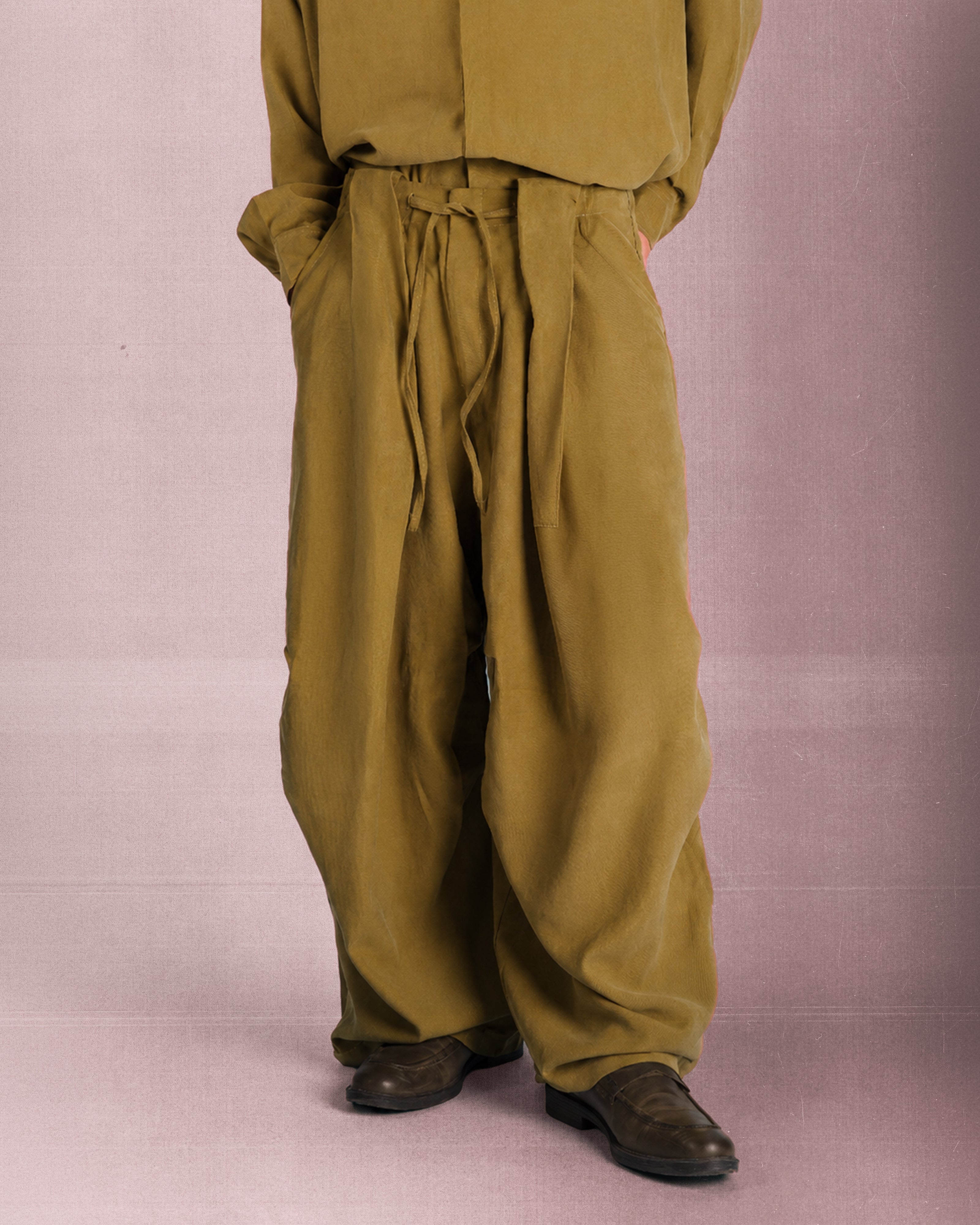 Olive Sandwash Pleated Pants