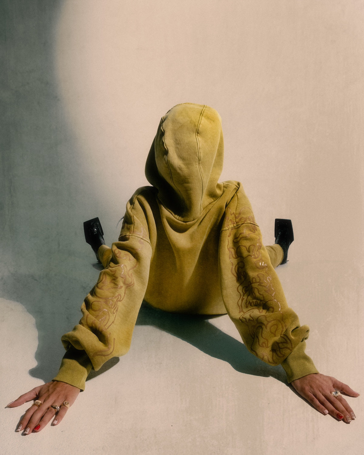 AL CAMILEON STUDIO X BROWN NOSE Stained Yellow Hoodie-2