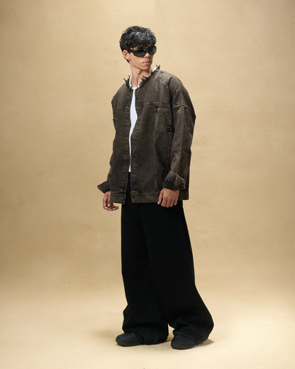 Washed Brown Embossed Denim Jacket