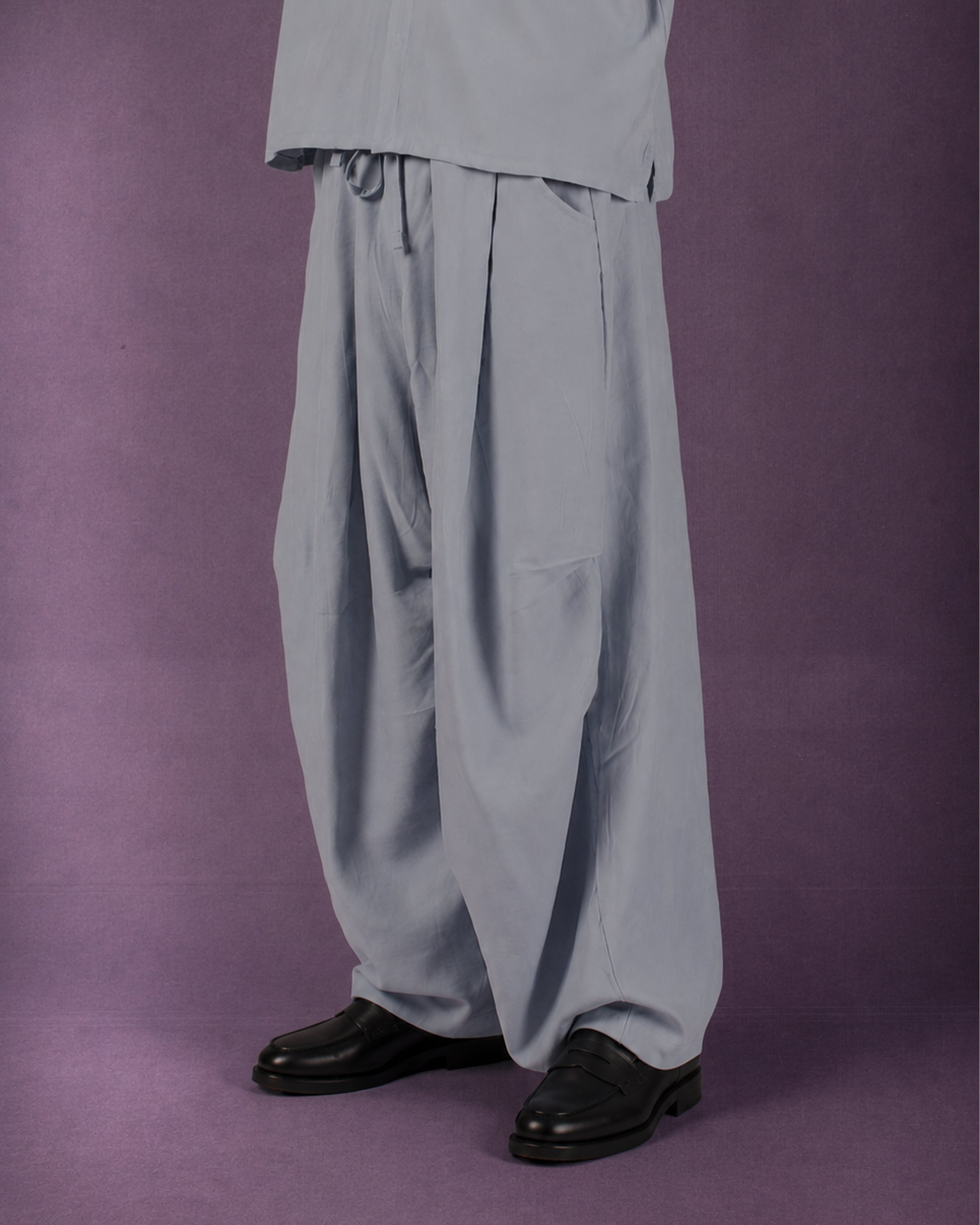 SkyBlue Sandwash Pleated Pants-3