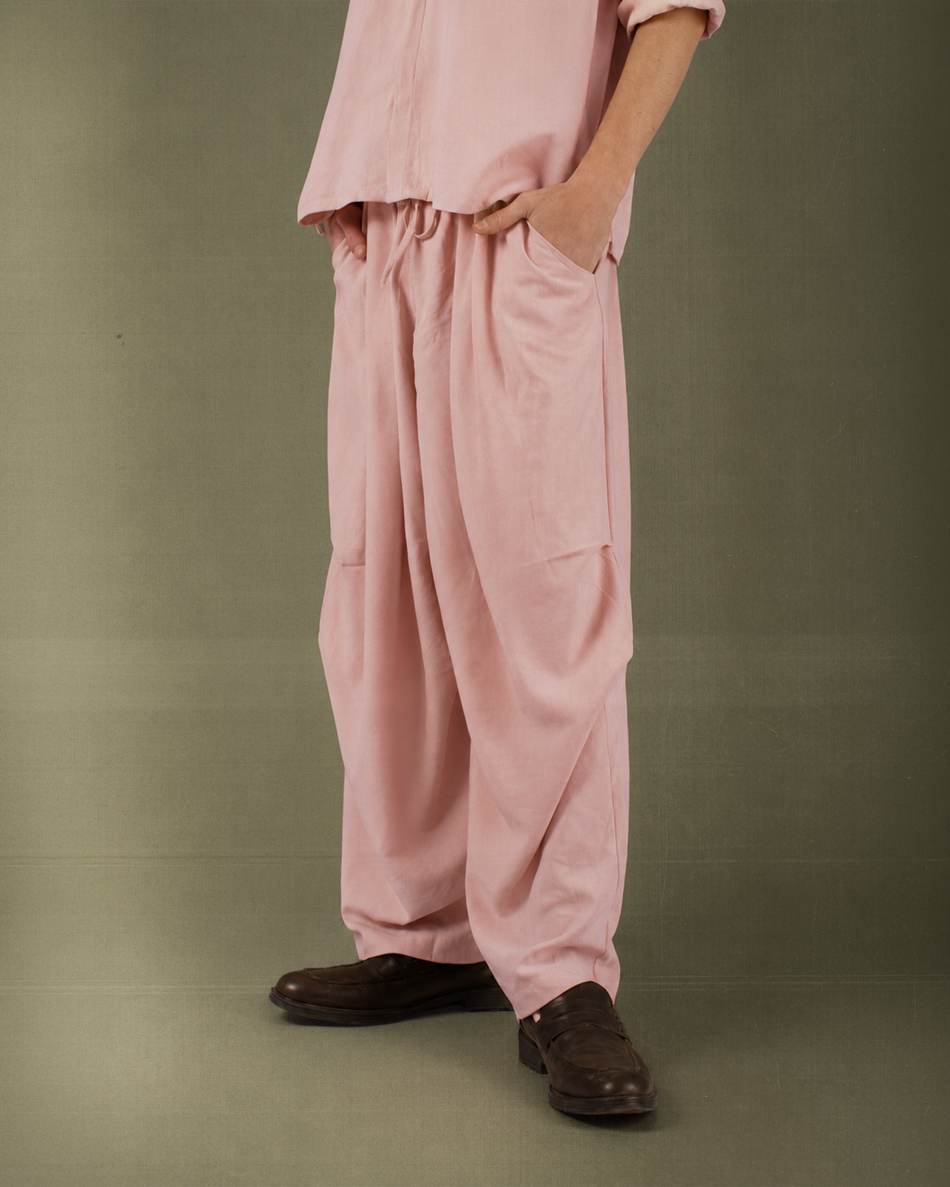 Pastel Pink Sandwash Pleated Pants