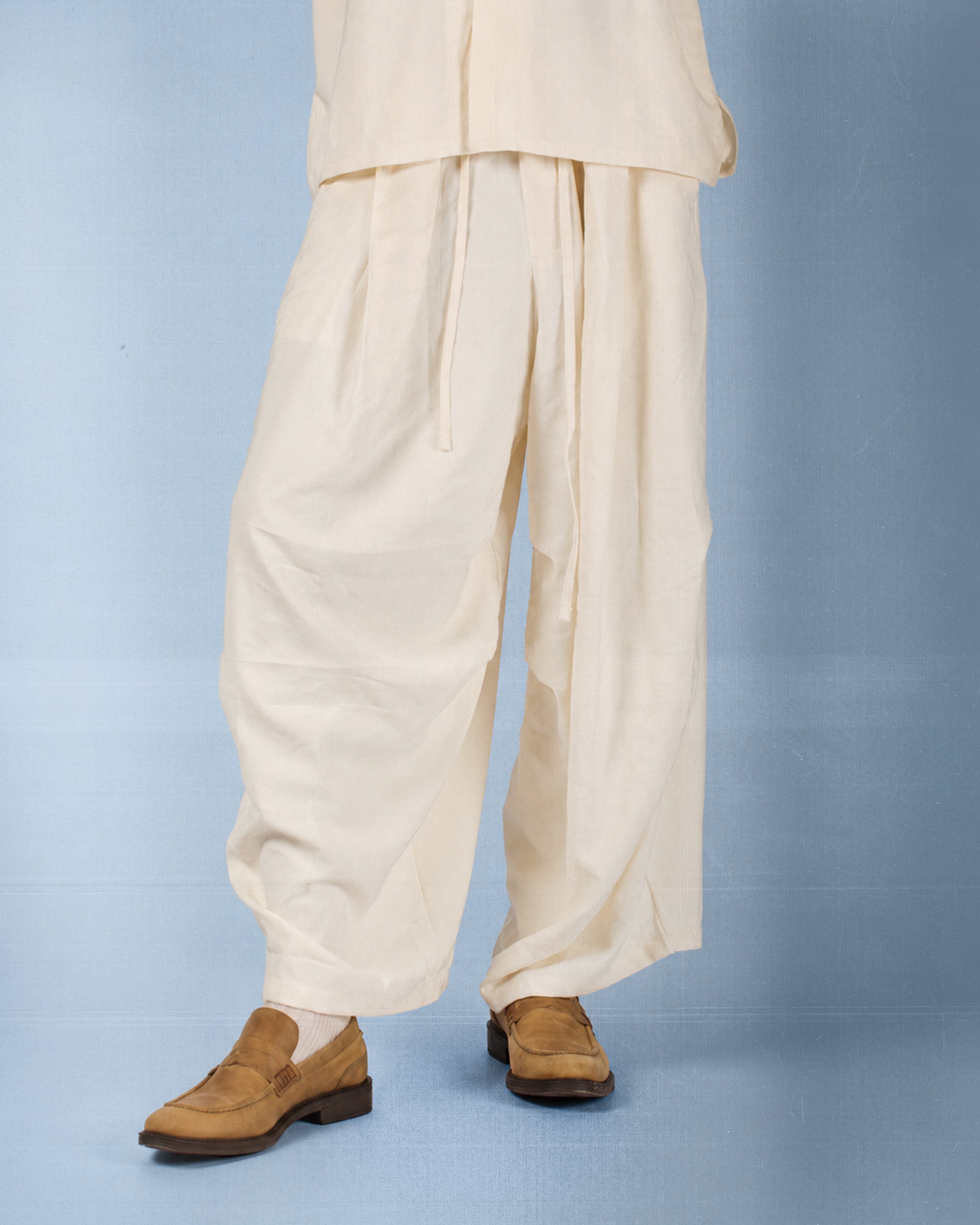 Cream Sandwash Pleated Pants