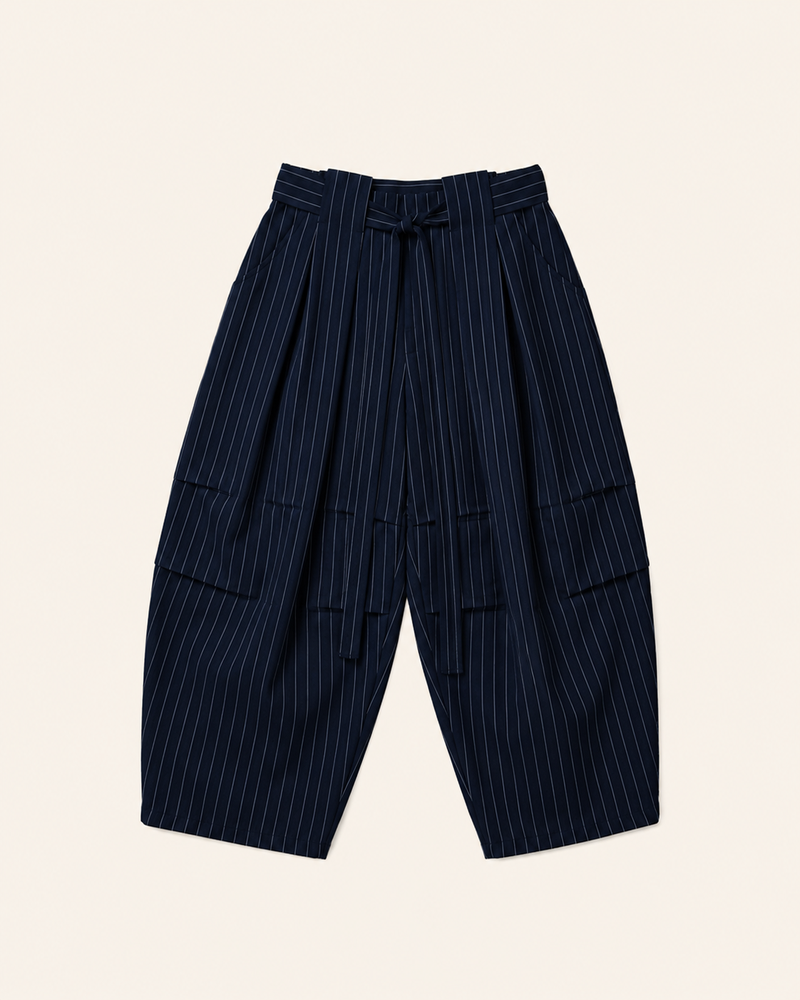 Navy Striped Pleated Volume Pants