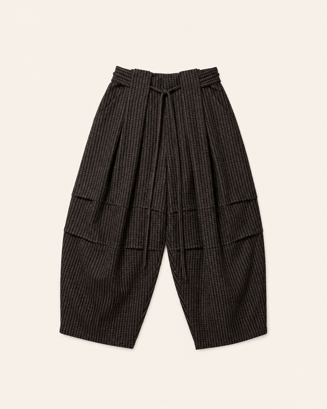 Check Brown Pleated Volume Pants