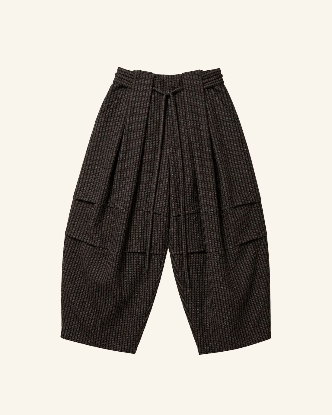 Check Brown Pleated Volume Pants