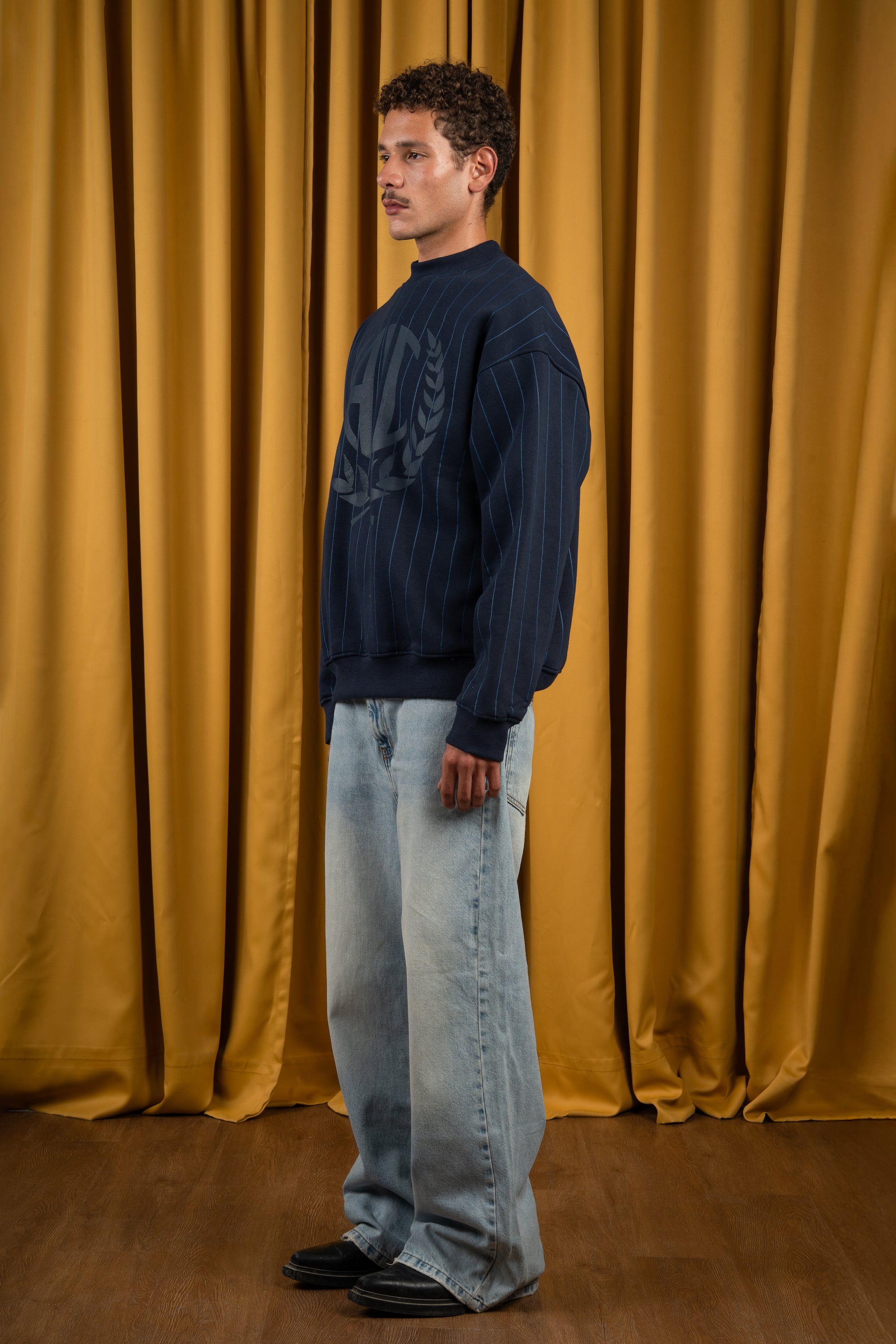 Navy Blue Striped Crewneck-3