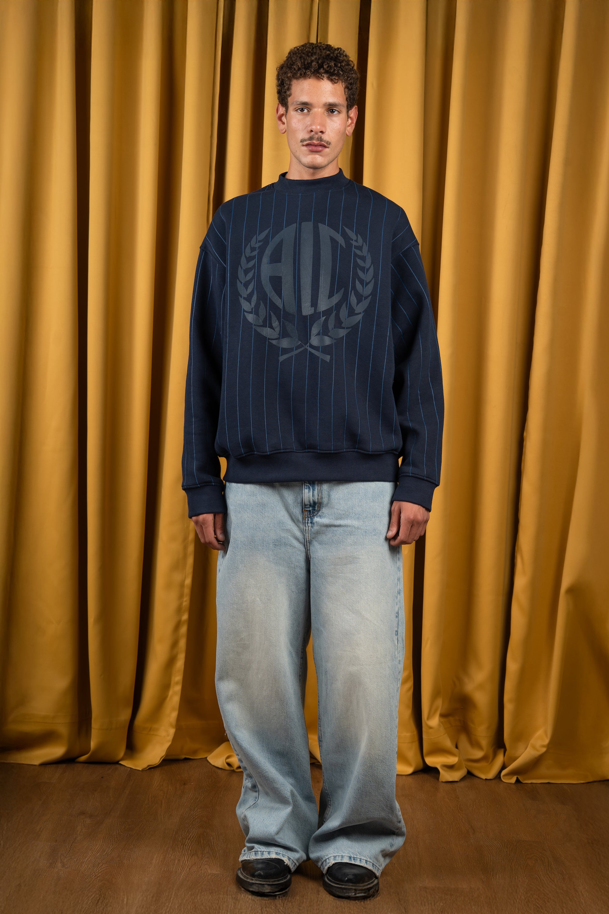Navy Blue Striped Crewneck-6
