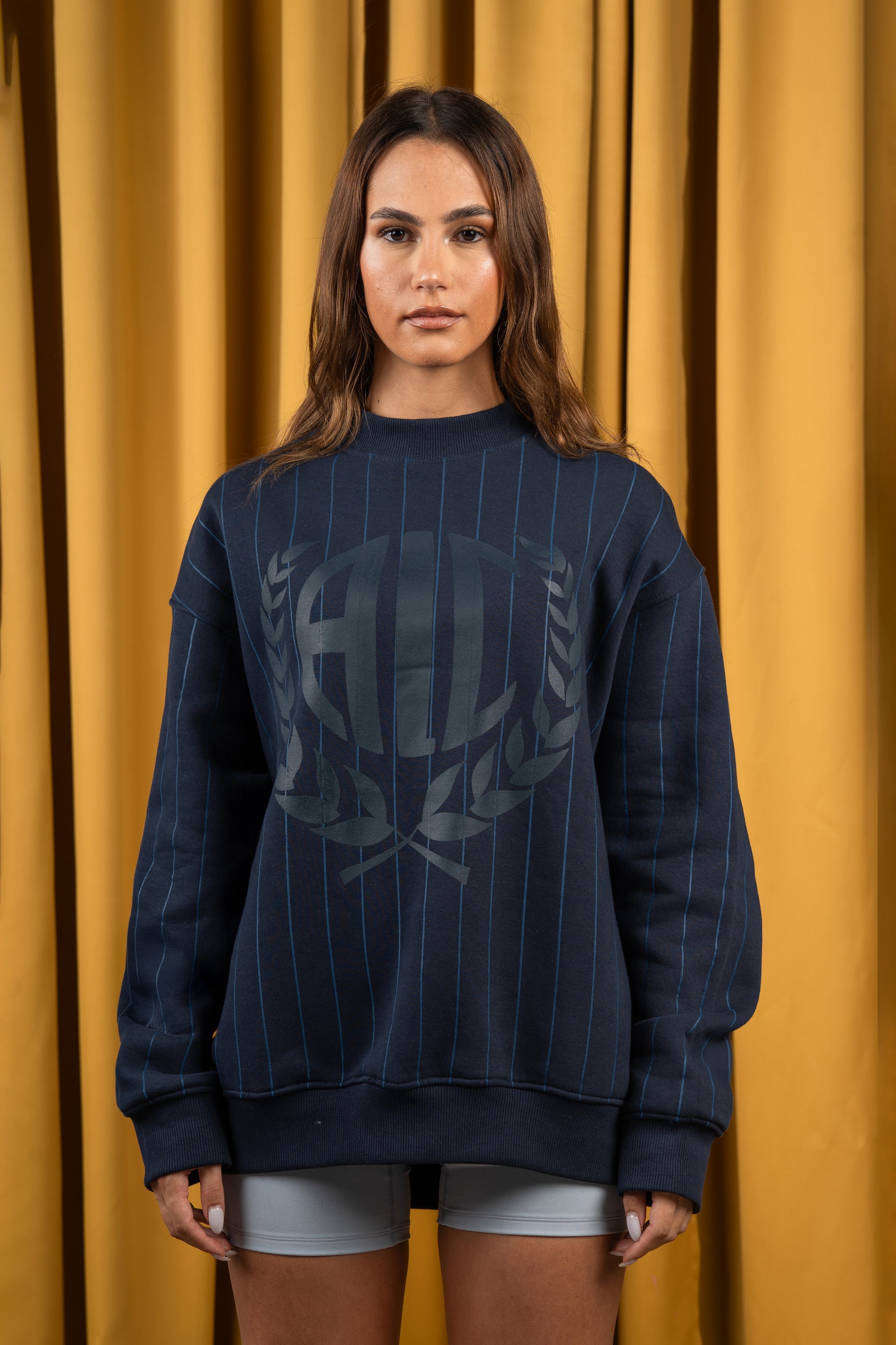 Navy Blue Striped Crewneck-5