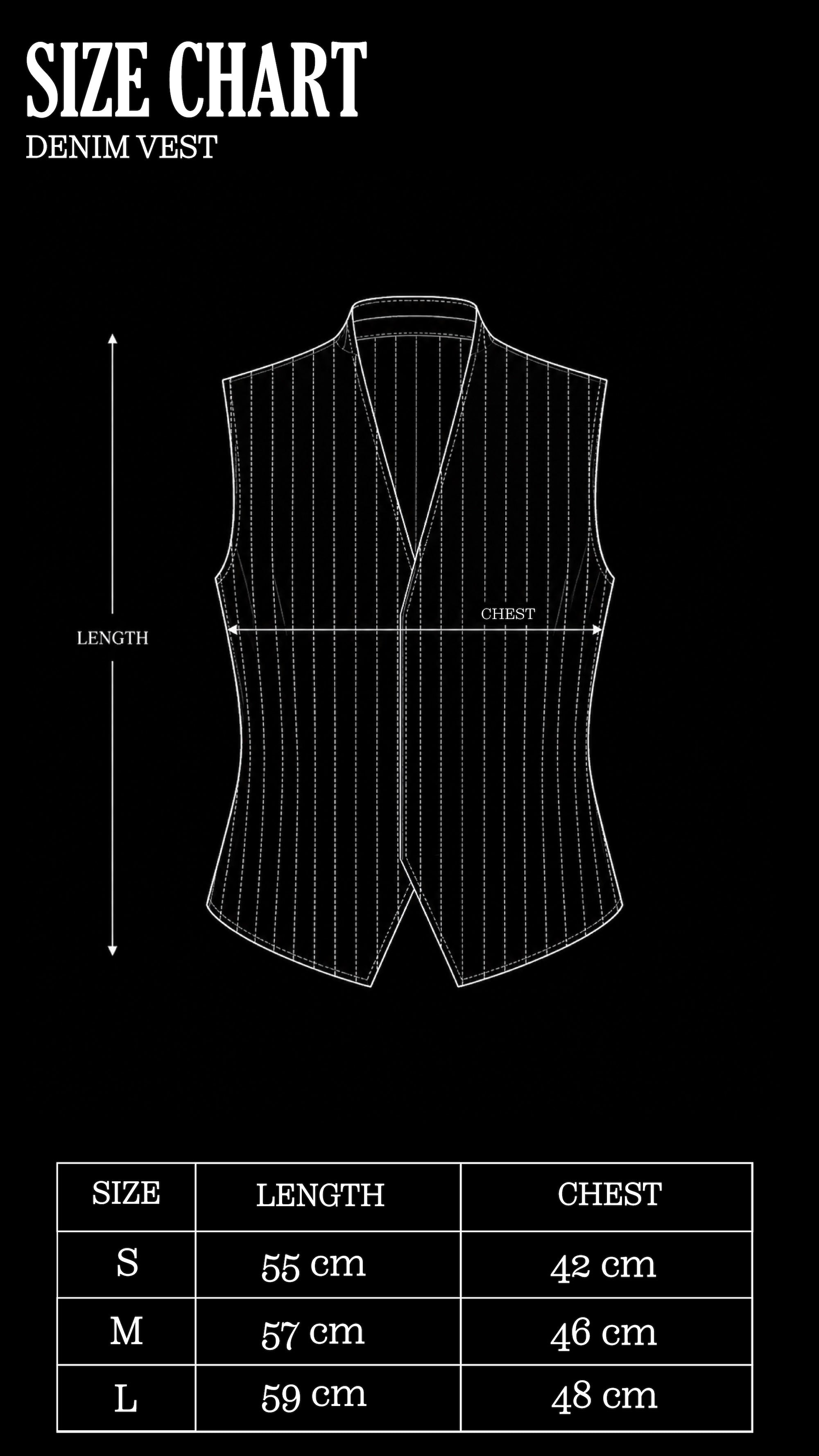 Size Chart for Denim Vest
