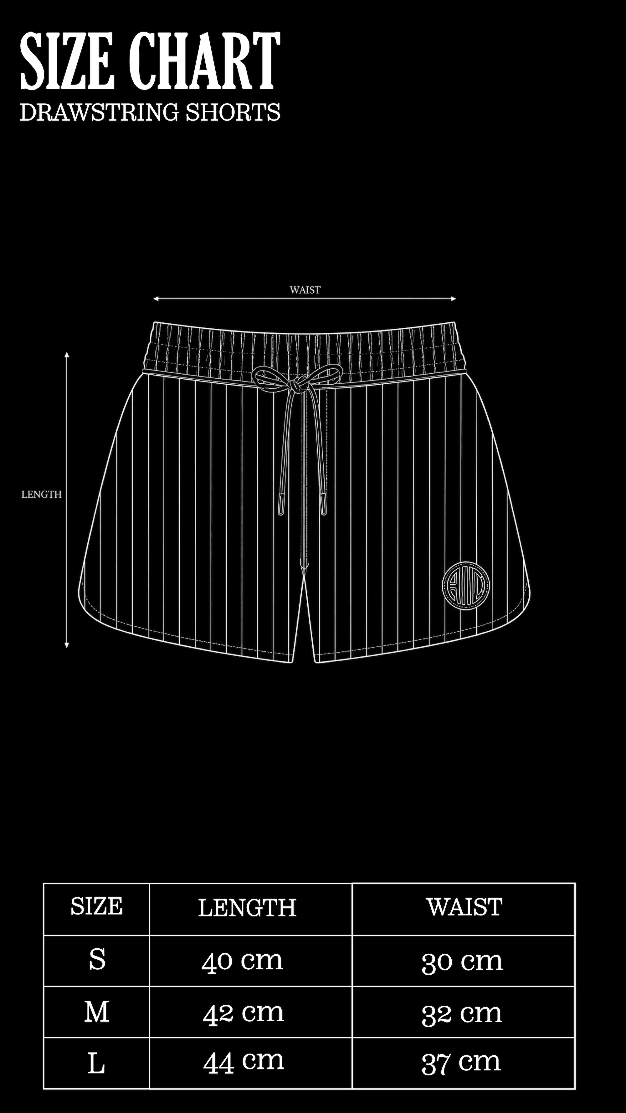 Size Chart for Olive Drawstring Shorts