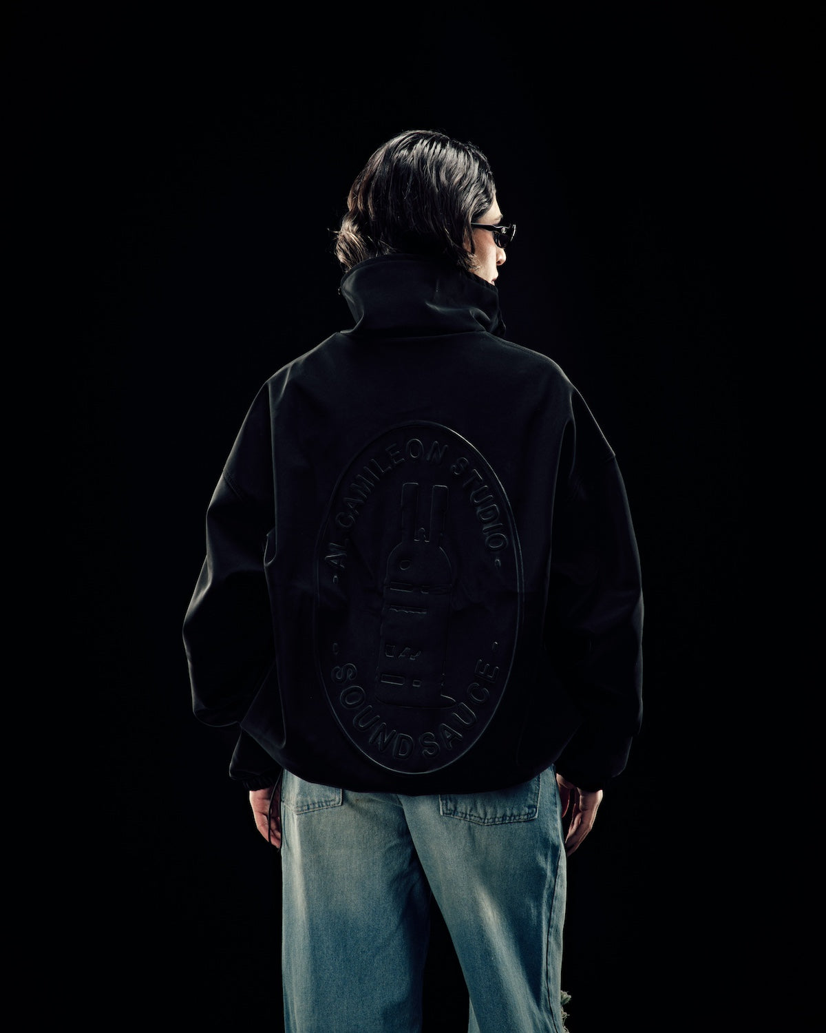 Black Leather Suede Embossed Jacket-1