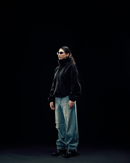 Black Leather Suede Embossed Jacket