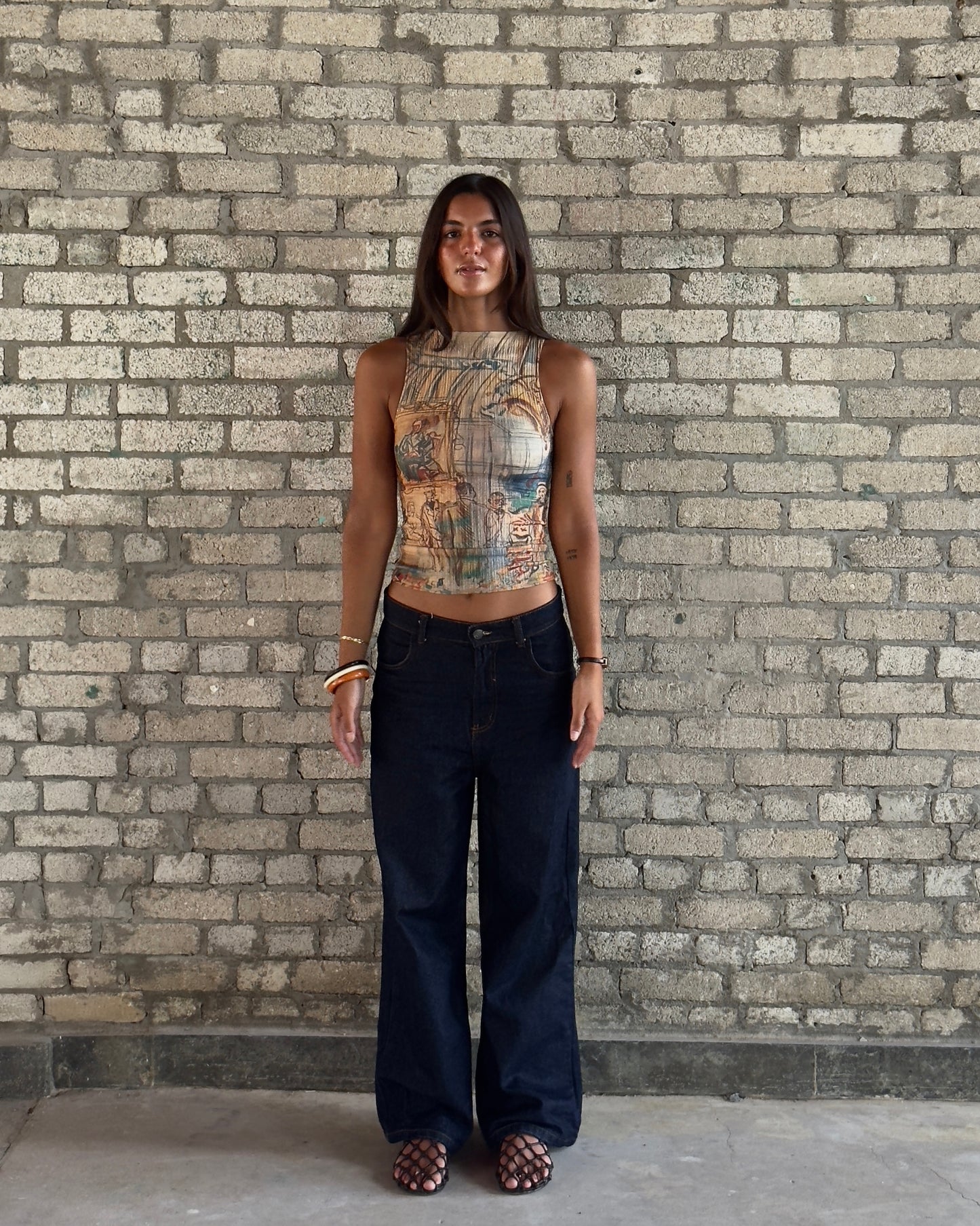 Raw Embossed Denim Pants
