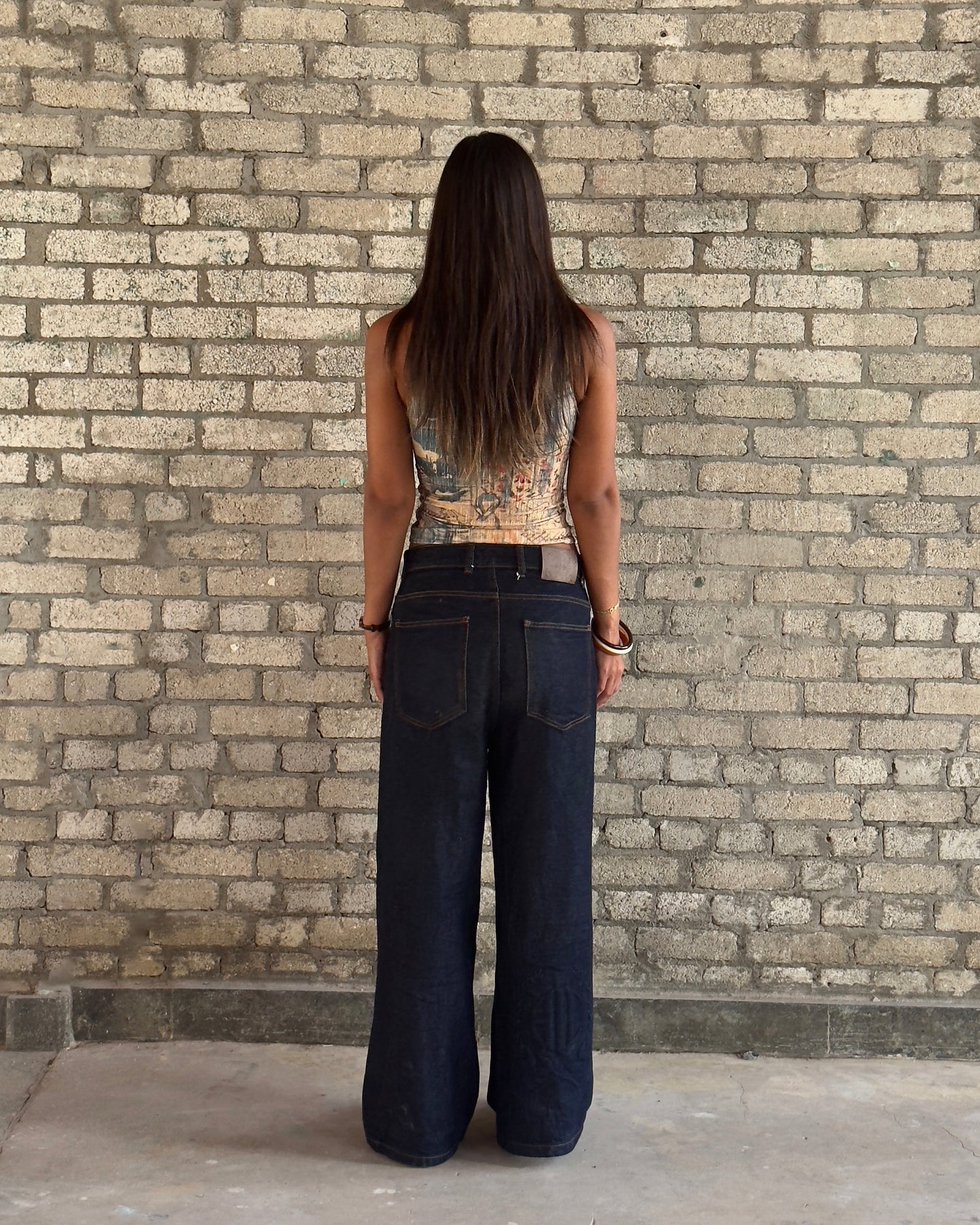 Raw Embossed Denim Pants