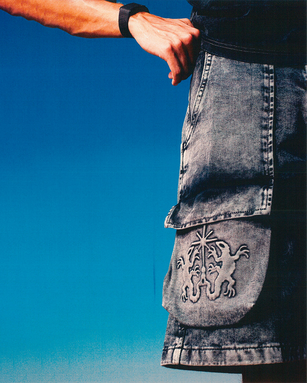 Washed Black Embossed Shorts-3