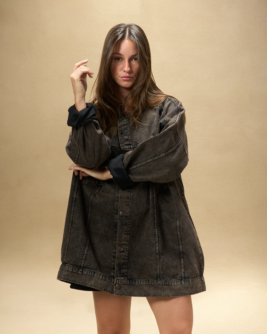 Washed Brown Embossed Denim Jacket