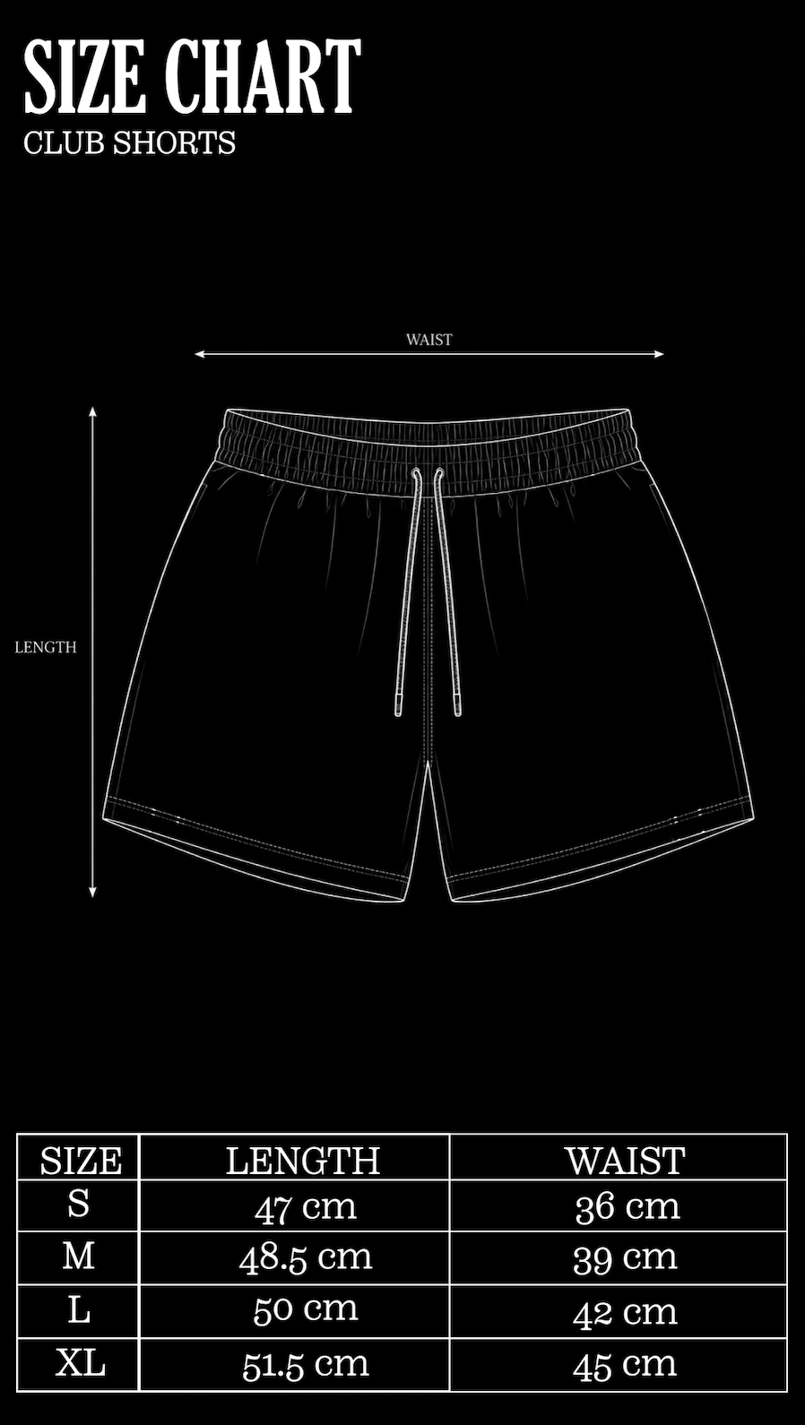 Size Chart for Navy Strike Club Shorts