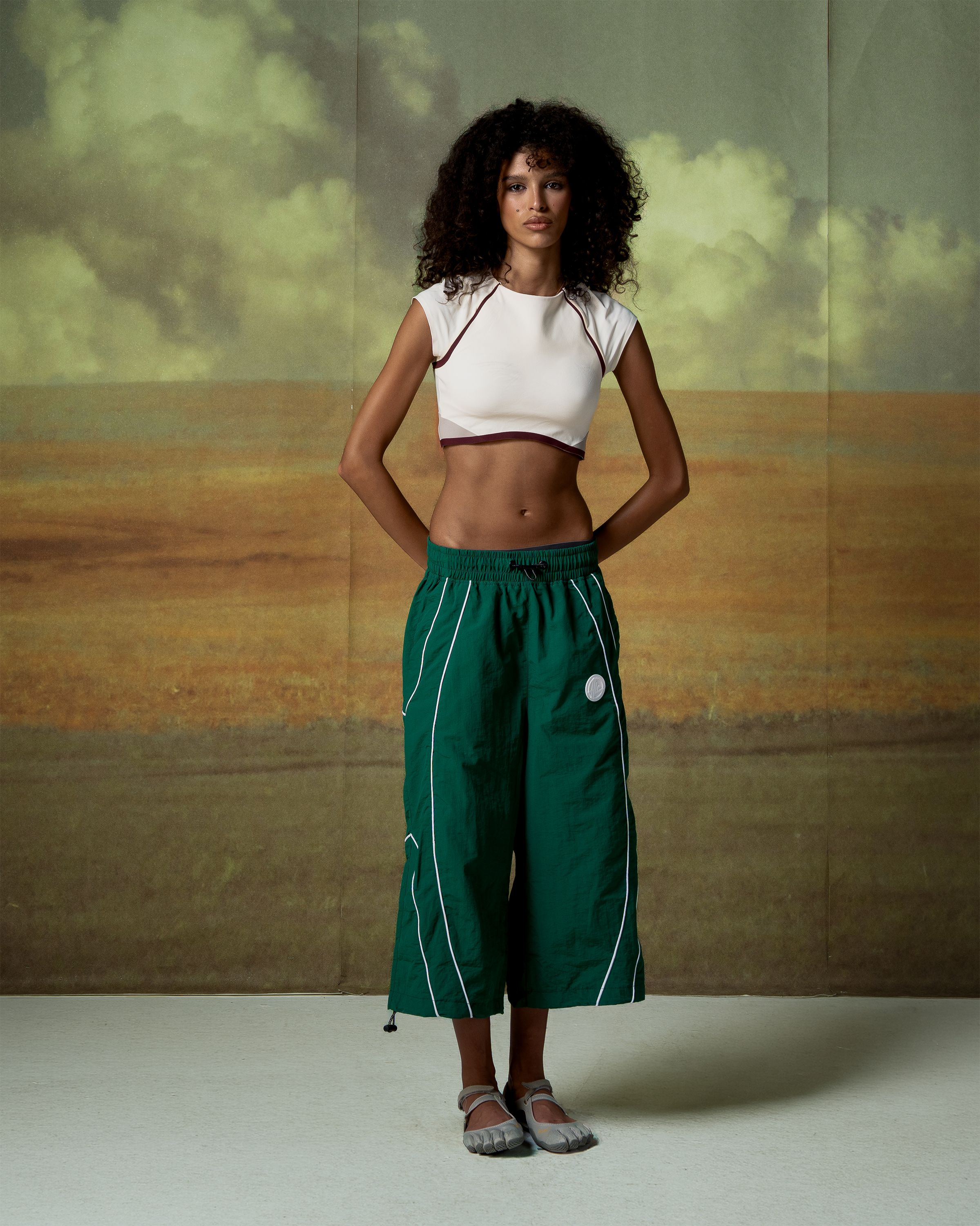 Forest Green Cropped Track Pants-4