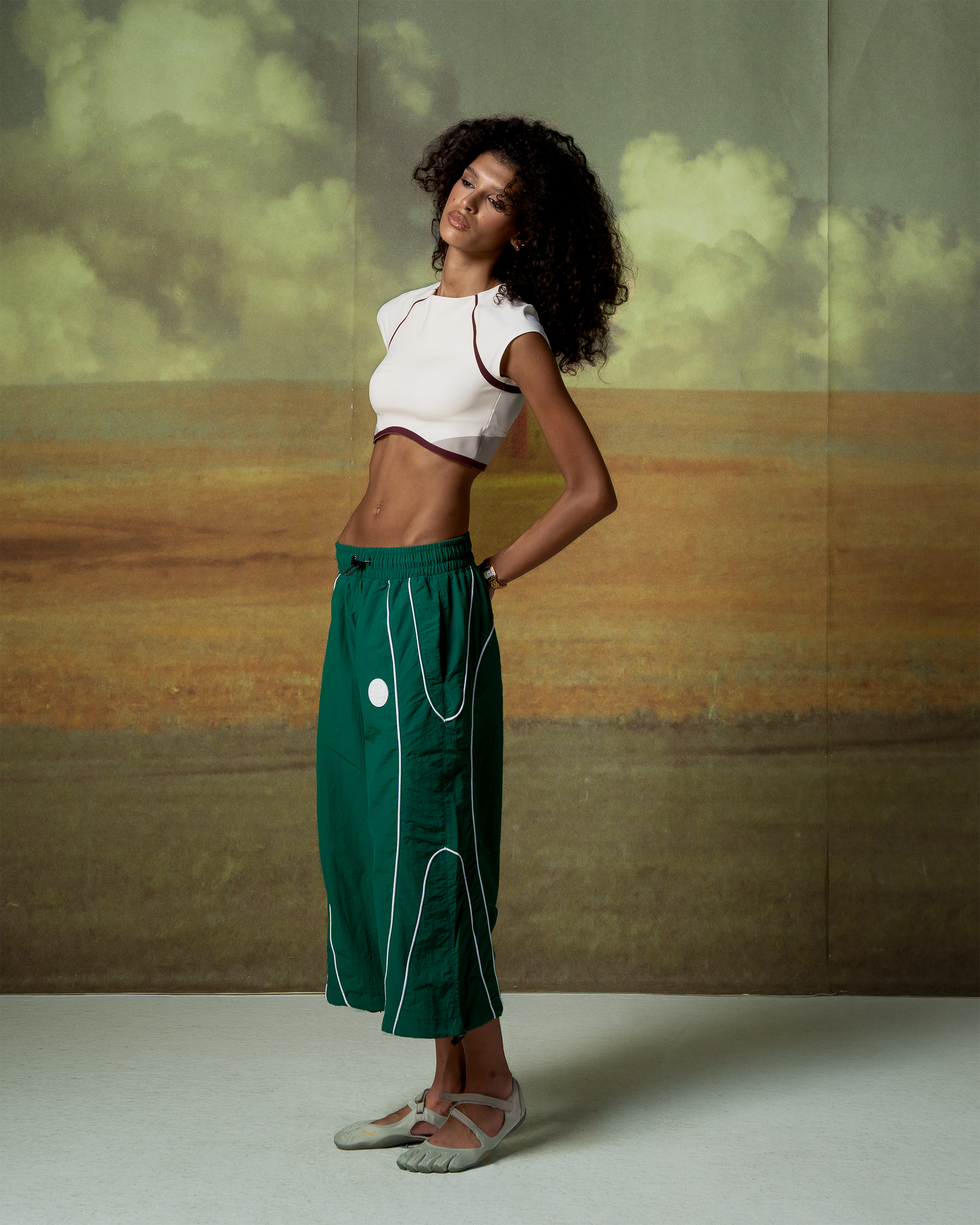 Forest Green Cropped Track Pants-5