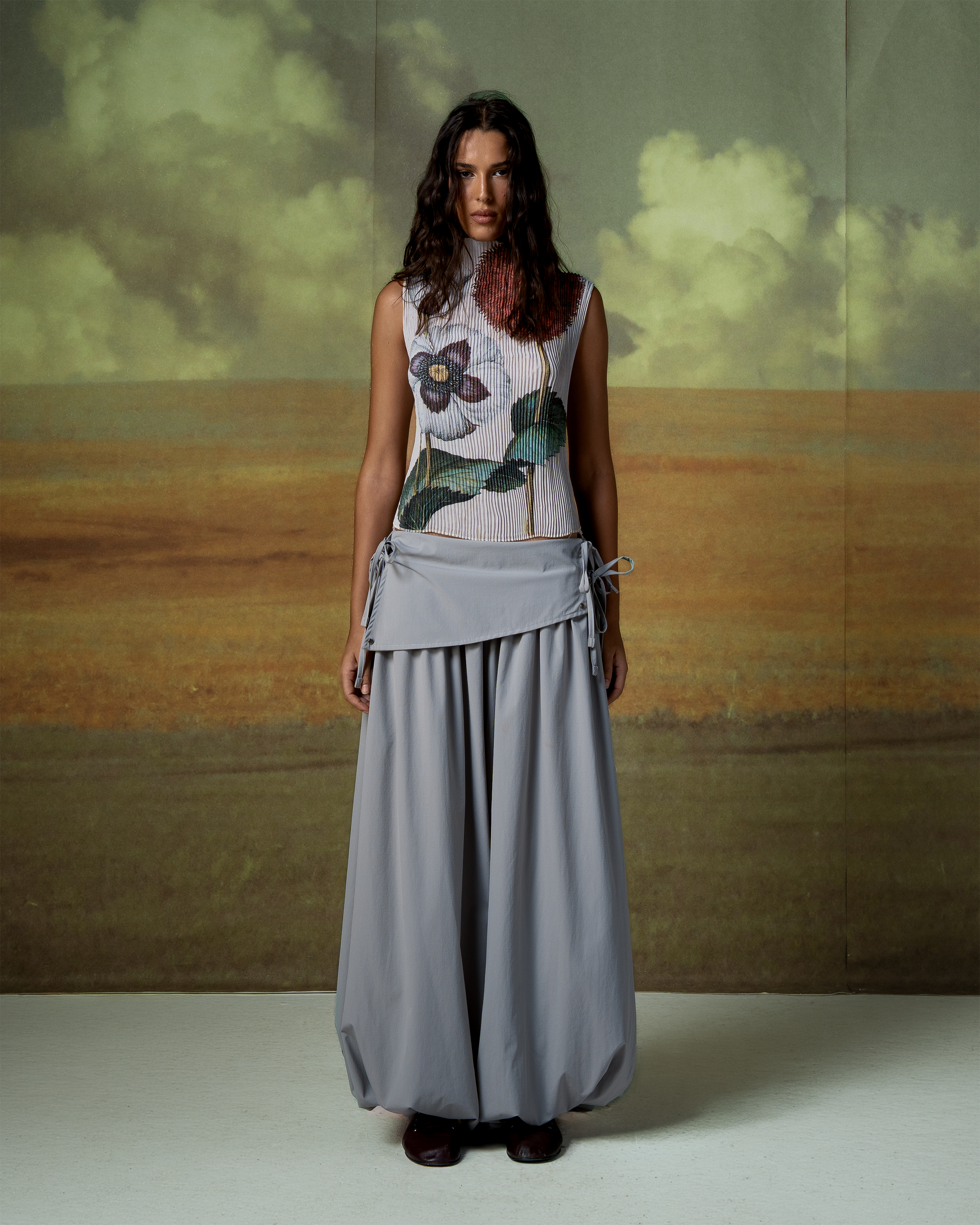 Printed Plisse Top