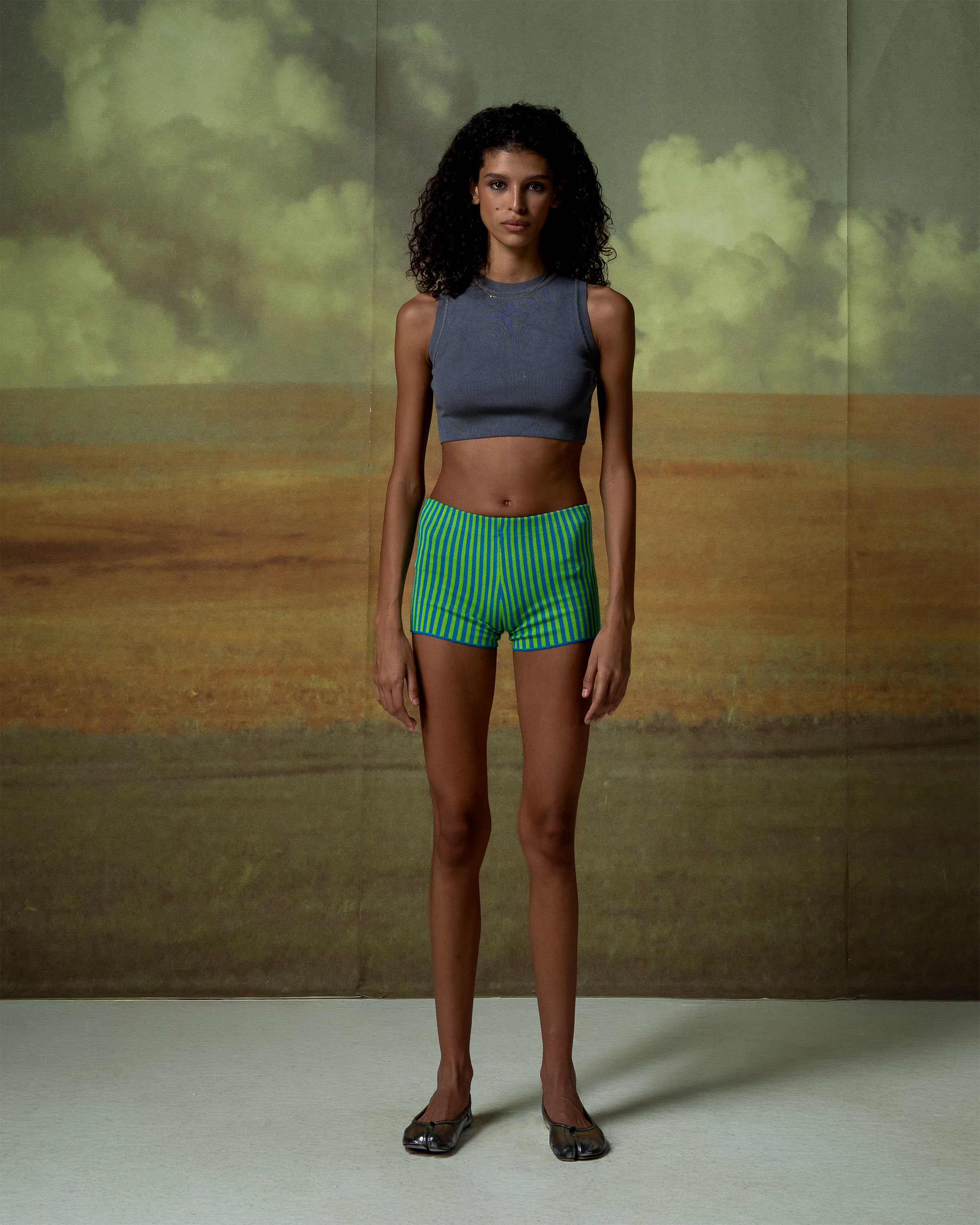 Teal Striped Knit Shorts-2