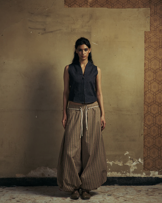 Olive Striped Balloon Pants