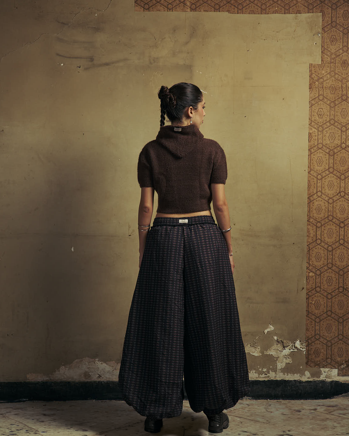 Dark Check Balloon Pants-2